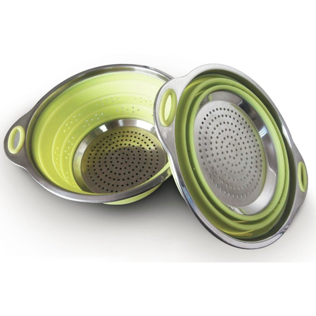 Oneida 8 Inch Color Burst Stainless Steel Silicone Collapsible Colander Strainer - Green