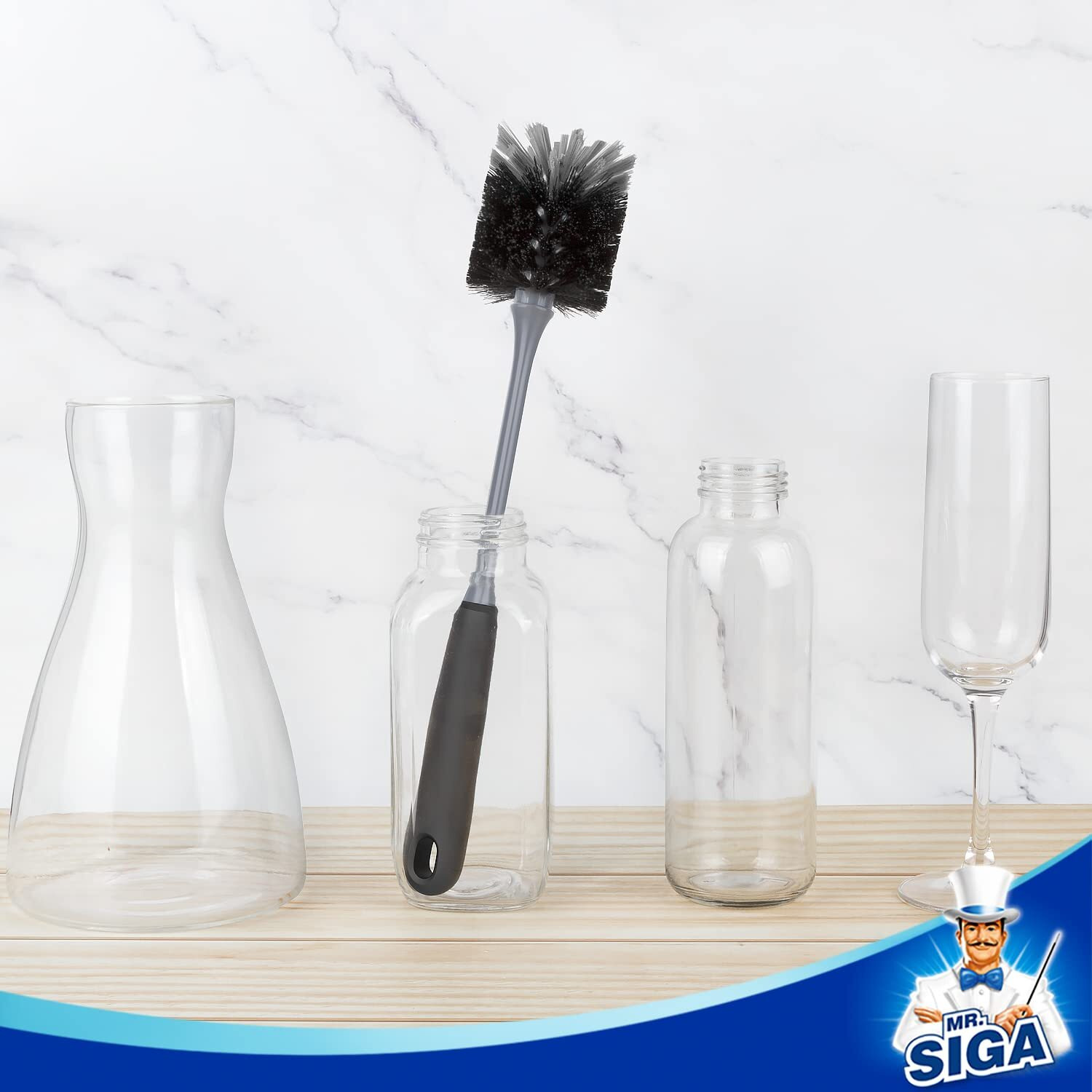 Mr.Siga Long Handle Bottle Brush  Flexible Scrub Brush For Water Bottles  Glasswares  Mugs  Black  2 Pack