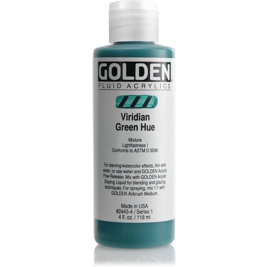 Golden Historical Fluid Acrylic Colors Viridian Green Hue 4 Oz