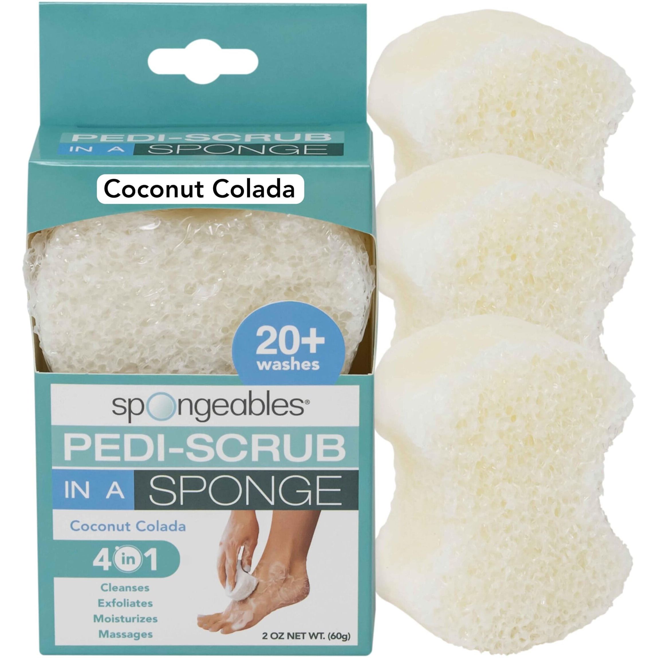 Spongables Pedi Scrub Foot Exfoliating 20+ Wash Sponge  Coconut Colada  3 Count