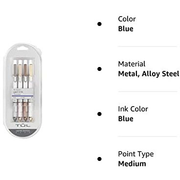 Tul Pearl Collection Gel Pens  Medium Point  0.7Mm  Pearl Barrel  Blue Ink  Pack Of 4