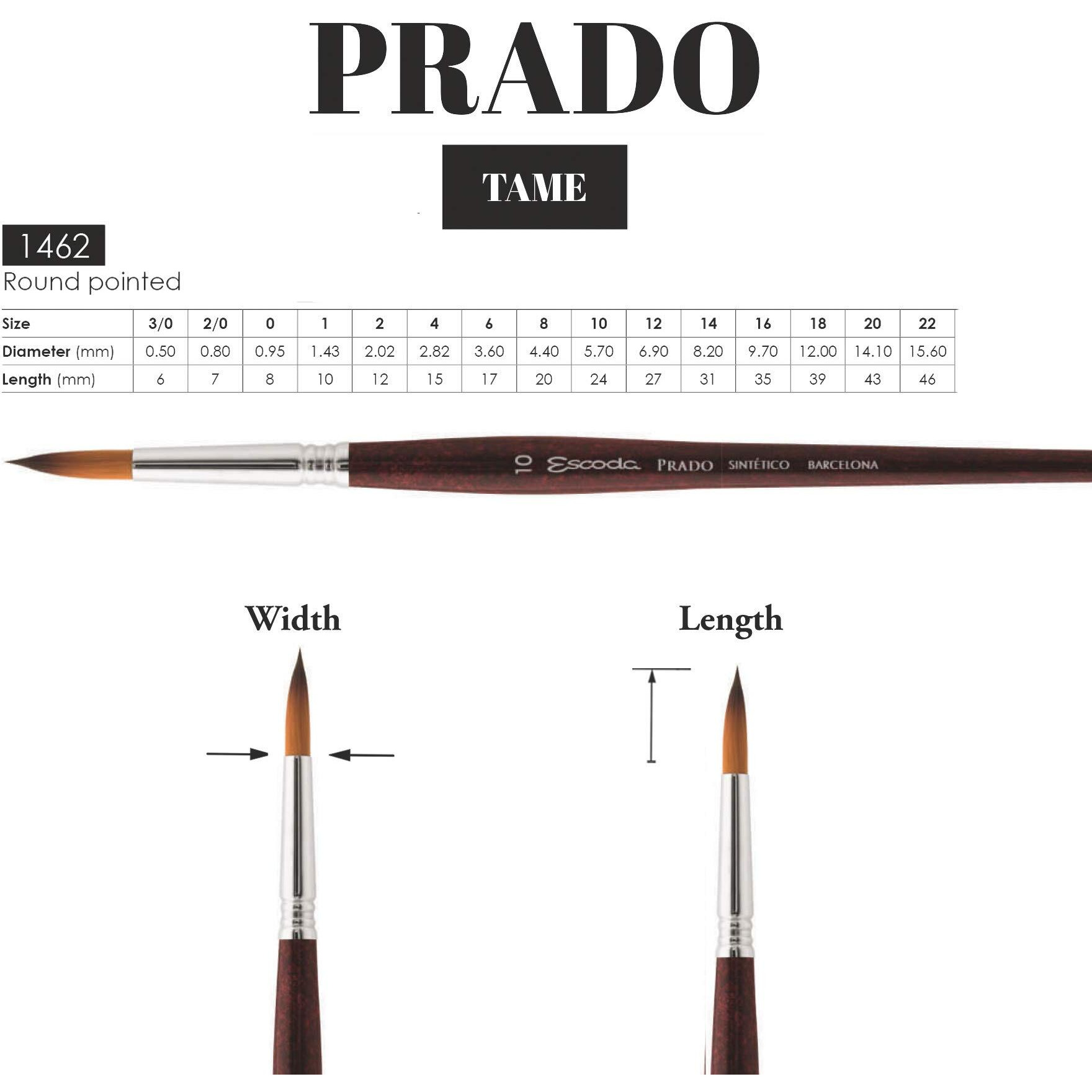 Speedball Art Products Escoda Prado Series Artist Watercolor & Acrylic Short Handle Round Paint Brush  Size 8  Synthetic Sable