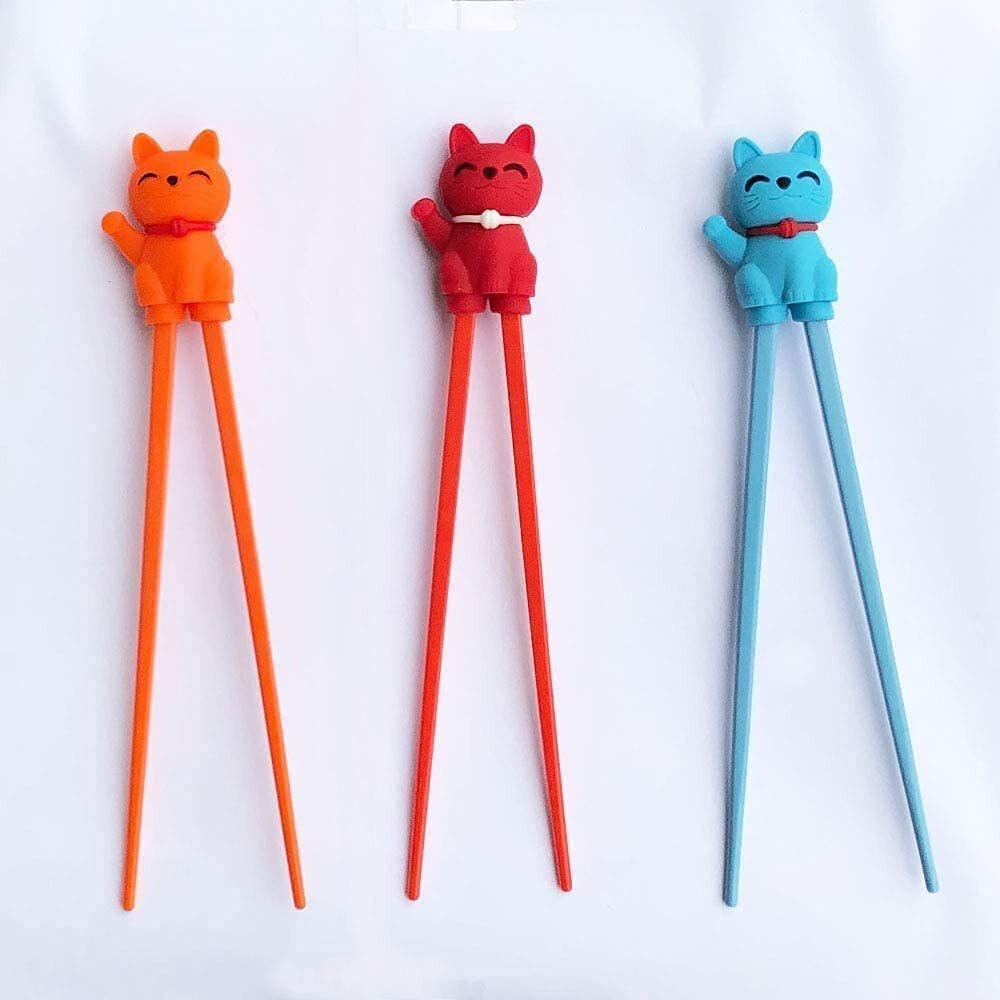 Carykon Cute Tableware Learning Training Helper Chopsticks For Kid Beginner Adult (3Pcs  Lucky Cat)