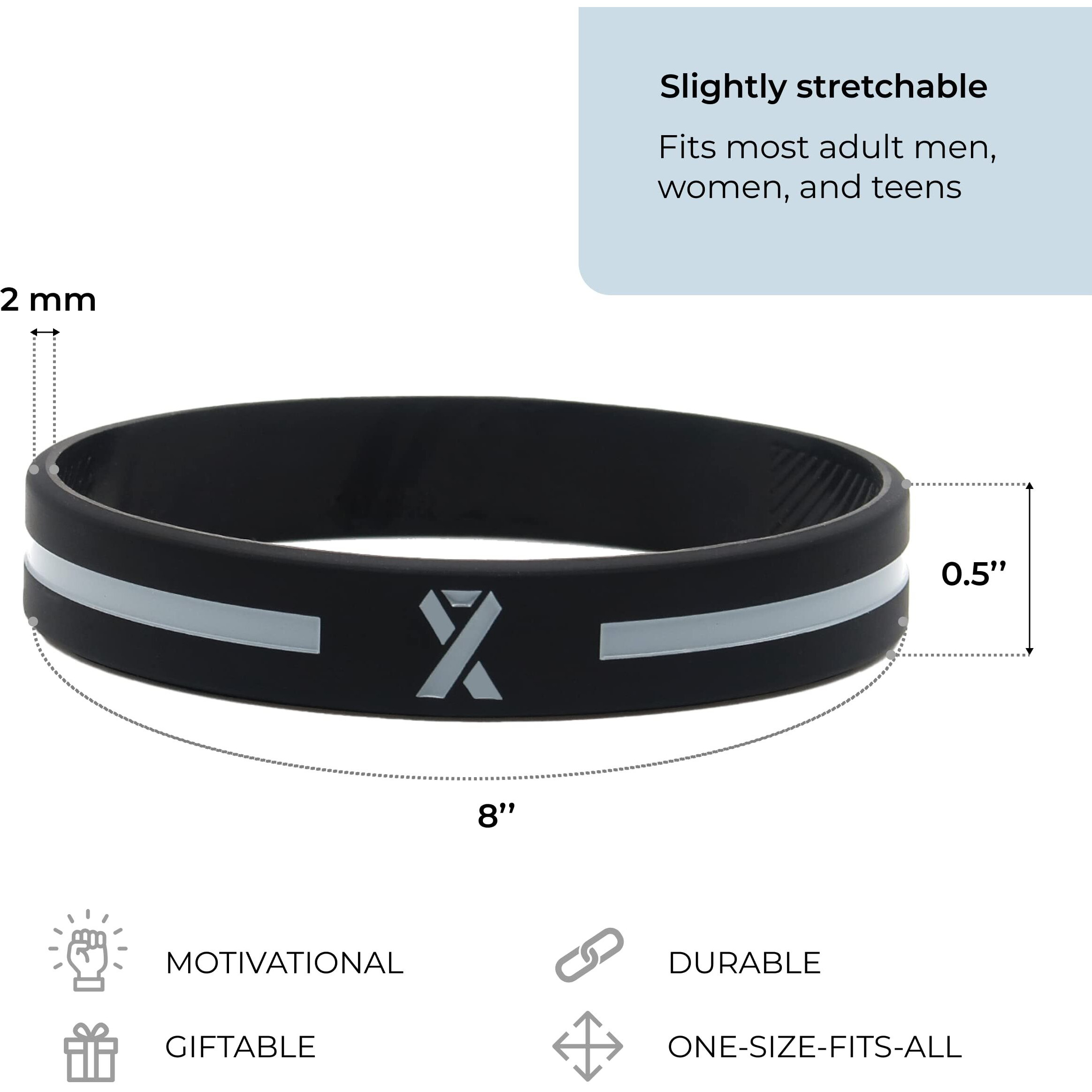 Inkstone Gray Awareness Ribbon Silicone Bracelets (12-Pack) - Wholesale Pack Of 1 Dozen Unisex Wristbands For Men Women