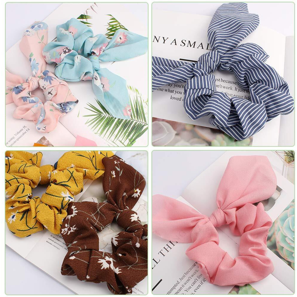 Aoprie Chiffon Hair Bunny Ear Scrunchies With Bow - 20Pcs Elegant Hair Elastics  Ponytail Holders & Soft Hair Bands