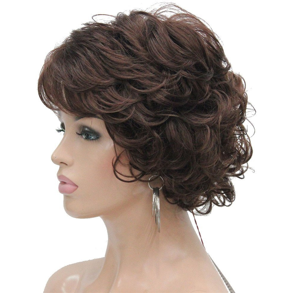 Aimole Short Curly Ends Wigs Synthetic Women's Fiber Wig With Layered Bangs(31 Auburn)