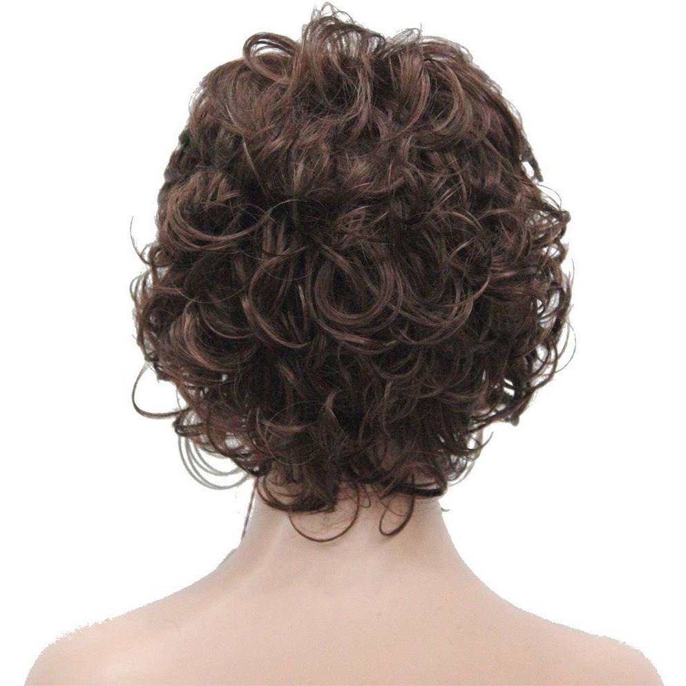 Aimole Short Curly Ends Wigs Synthetic Women's Fiber Wig With Layered Bangs(31 Auburn)