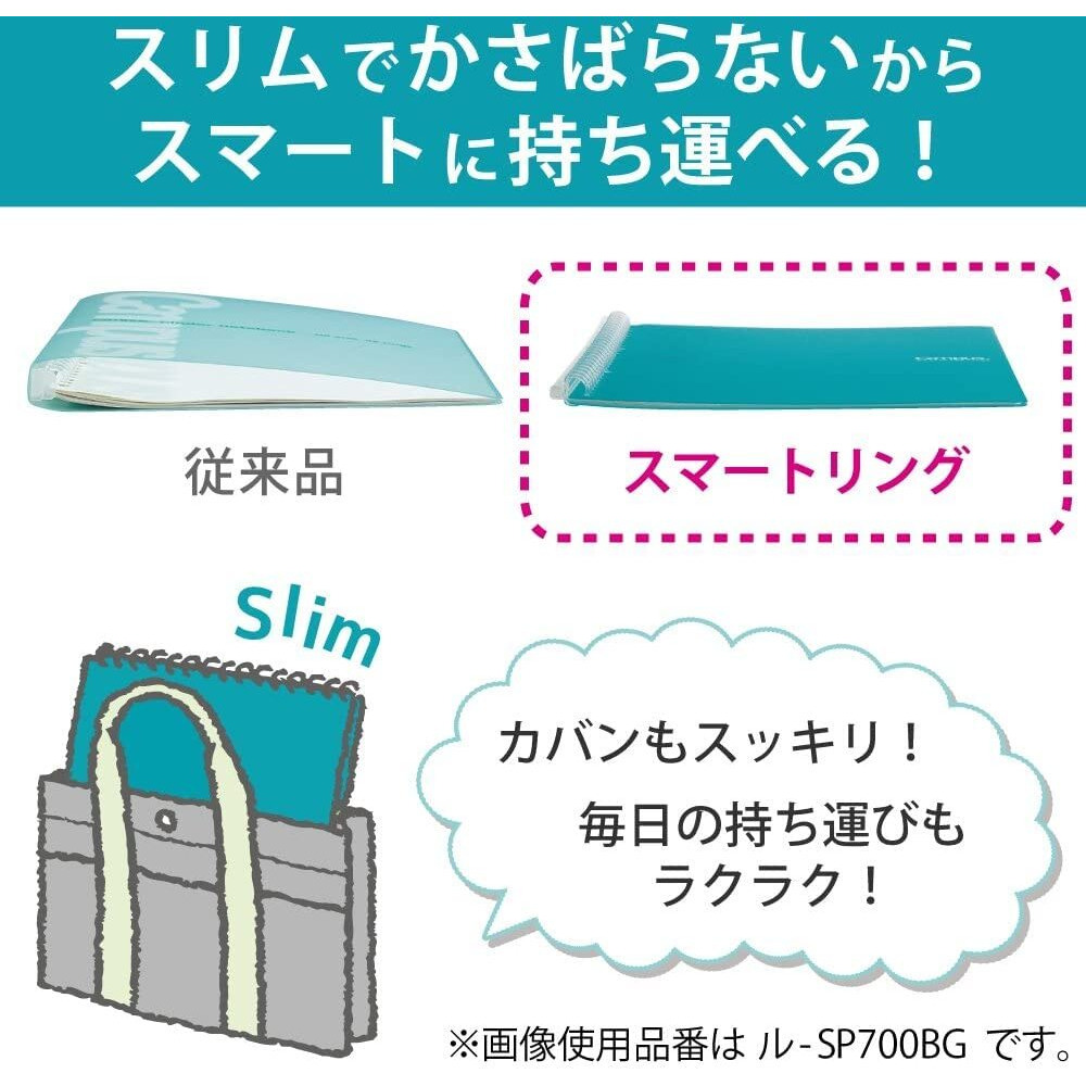 Kokuyo Campus Smart Ring Binder  B5 Clear Binder Notebook Up To 25 Sheets 26 Holes Slim Binder Folder With 10 Extra Campus Sarasara Loose-Leaf Paper For Work  Study Journal  Japan Import (Ru-Sp700T)
