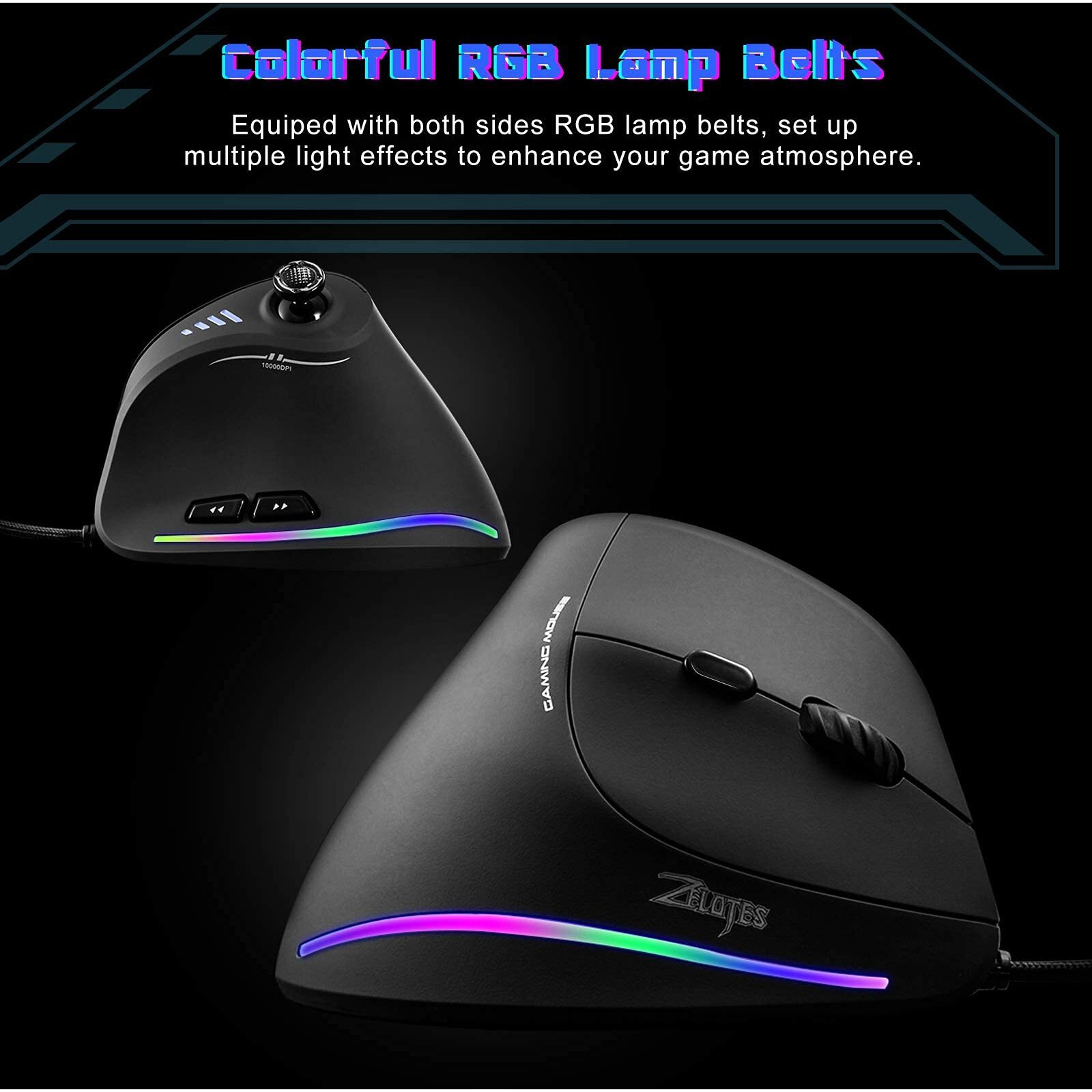 Trelc Gaming Mouse With 5 D Rocker  Ergonomic Mouse With 10000 Dpi/11 Programmable Buttons  Rgb Vertical Gaming Mice Wired For Pc/Laptop/E-Sports/Gamer (Black)