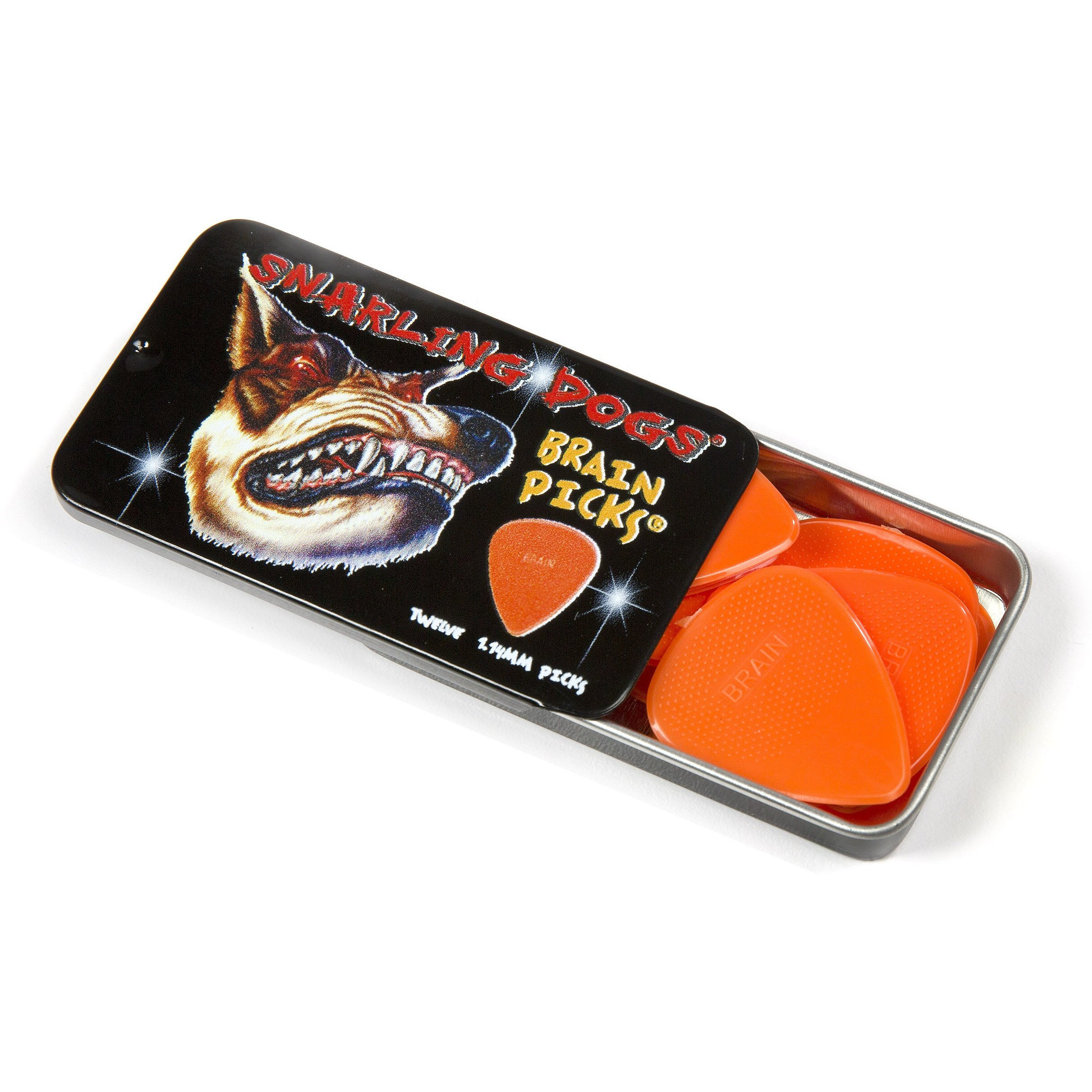 Snarling Dogs Brain Tnsdb351 1.14 Guitar Picks  12-Piece  Collectible Tin  Orange Nylon  0 1.14Mm