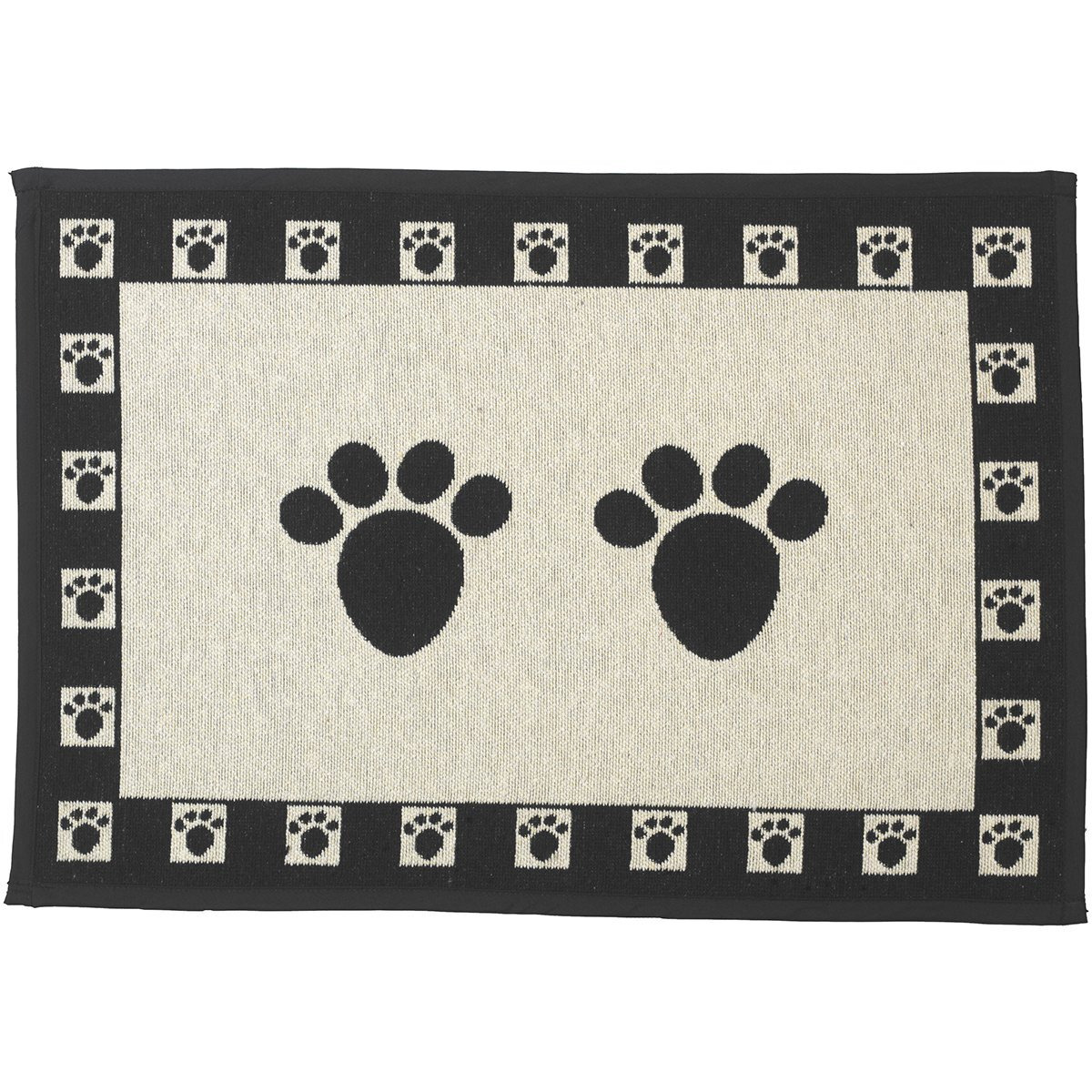 Petrageous 10209 Paws Tapestry Dog Non-Skid Machine Washable Placemat For Pet Feeding Stations With Rubber Backing 13-Inch By 19-Inch For Dogs And Cats  Black And Natural