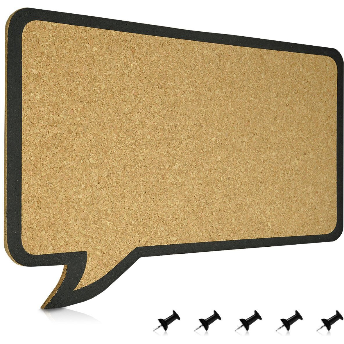 Navaris Cork Board Bulletin Board - Rectangular Speech Bubble Design 11 X 17 In  Includes 5 Pins - Message Noticeboard Memo Shape Display Pinboard