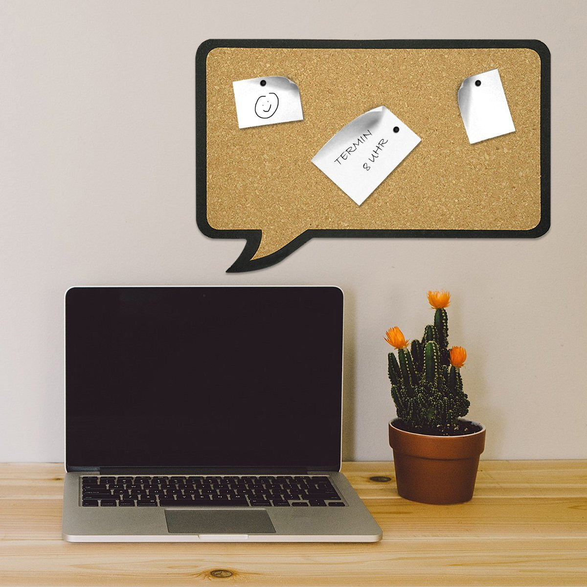 Navaris Cork Board Bulletin Board - Rectangular Speech Bubble Design 11 X 17 In  Includes 5 Pins - Message Noticeboard Memo Shape Display Pinboard