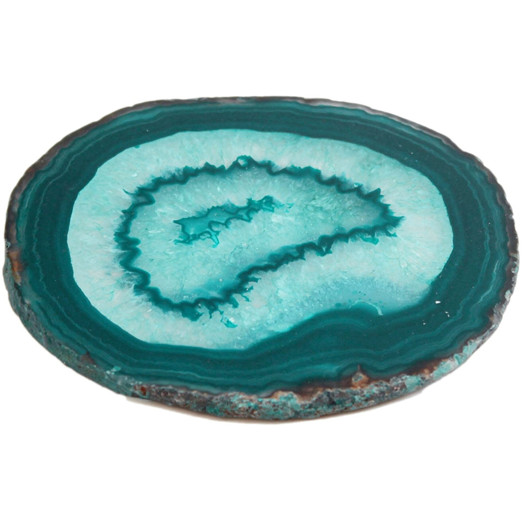 Amoystone Teal Agate Coasters Set Of 4 For Drink  Agate Slice Coaster Large 3.5-4"" Gem Stone Cup Mat For Home And Coffee Table DCor