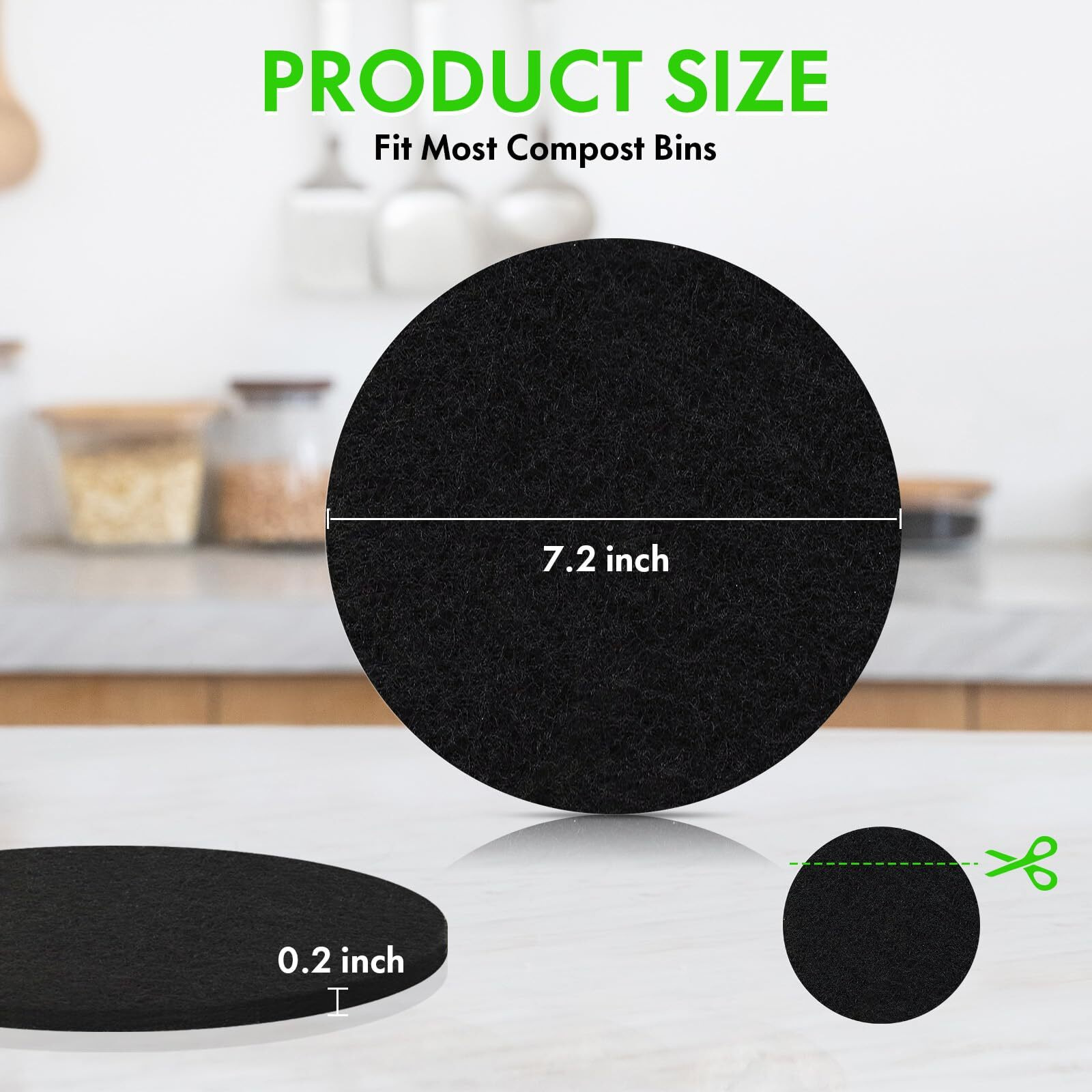 7.2 Inch Kitchen Compost Bin Filters Charcoal Replacements  Enloy 12 Pack Charcoal Filters For Countertop Home Bucket  Longer Lasting Round Extra Thick Activated Charcoal