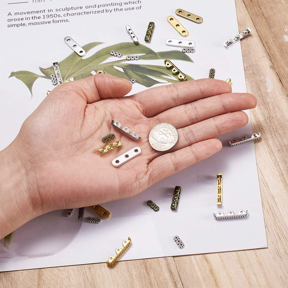 Fashewelry 150Pcs Tibetan Mixed 3-Hole Rectangle Spacer Bar Metal Beads 10.5-24Mm Multilayer Multi-Strand Charm Links For Jewelry Bracelet Making