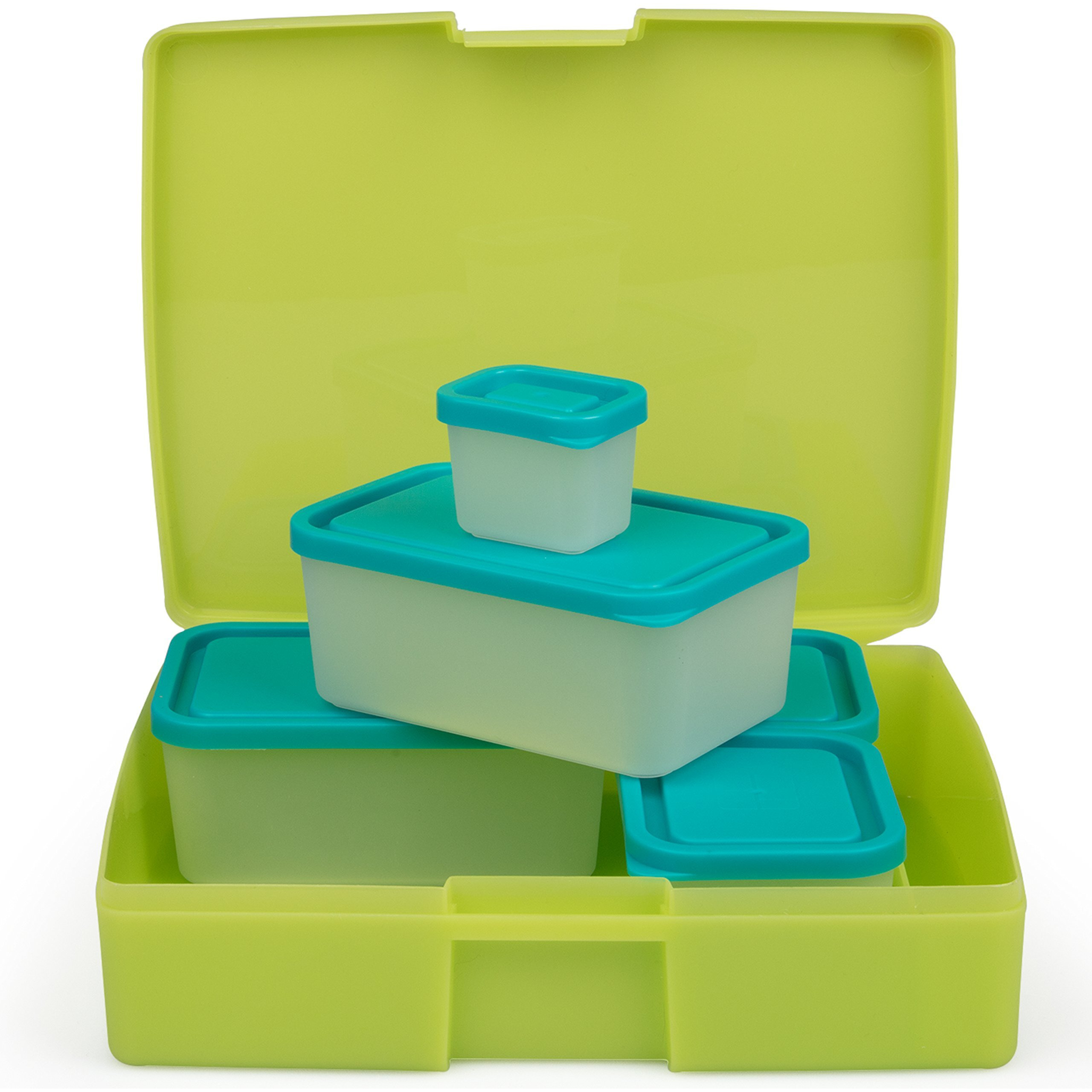 Bentologytm Green Bento Lunch Box Set W 5 Removable Nesting Containers- Adapt Inner Compartment Portion Sizes-Meal Prep Snack Holders For Back To School  Leakproof Durable & Bpa Free- Dishwasher Safe