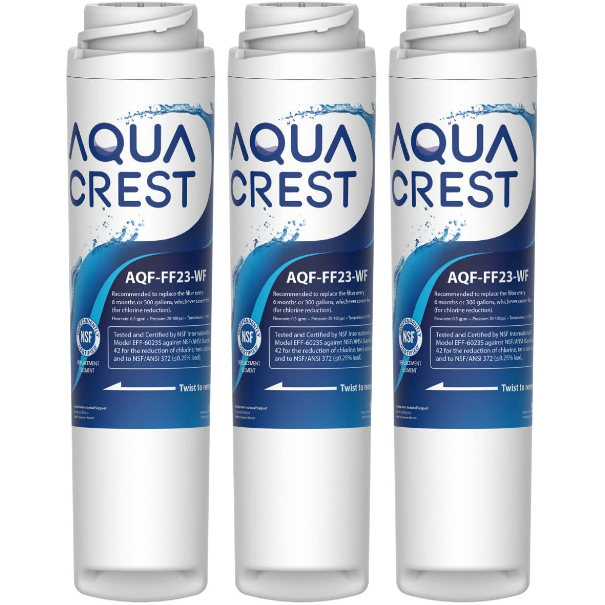 Aqua Crest Aqf-Ff23-Wf Refrigerator Water Filter  Replacement For Ge Gswf Smart Water 238C2334P001  Kenmore 46-9914  469914  9914  3 Filters (Package May Vary)