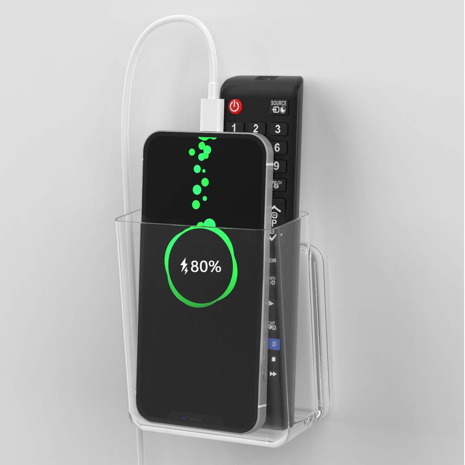 Yocice Wall Mount Remote Control Holder Smart Phone Station Storage Organizer Box- Clear Rch1