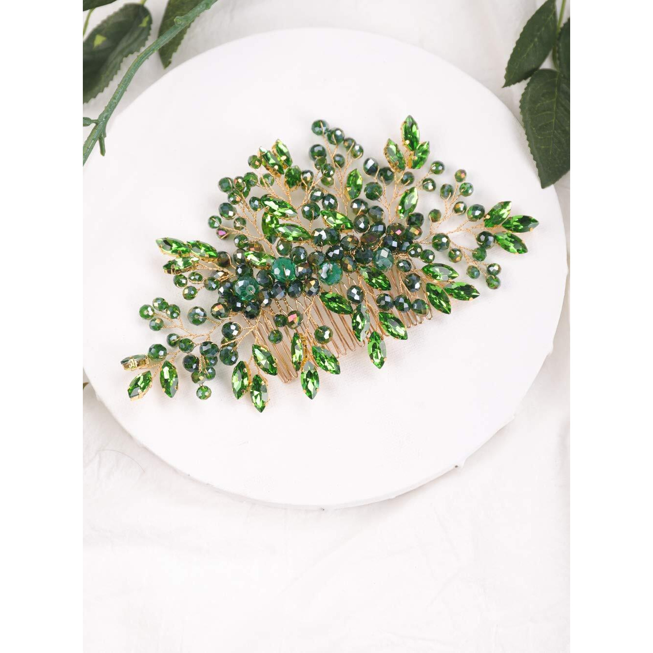 Aimimier Bridal Emerald Hair Comb Green Crystal Hair Piece Wedding Hair Accessories For Women And Girls (Green)