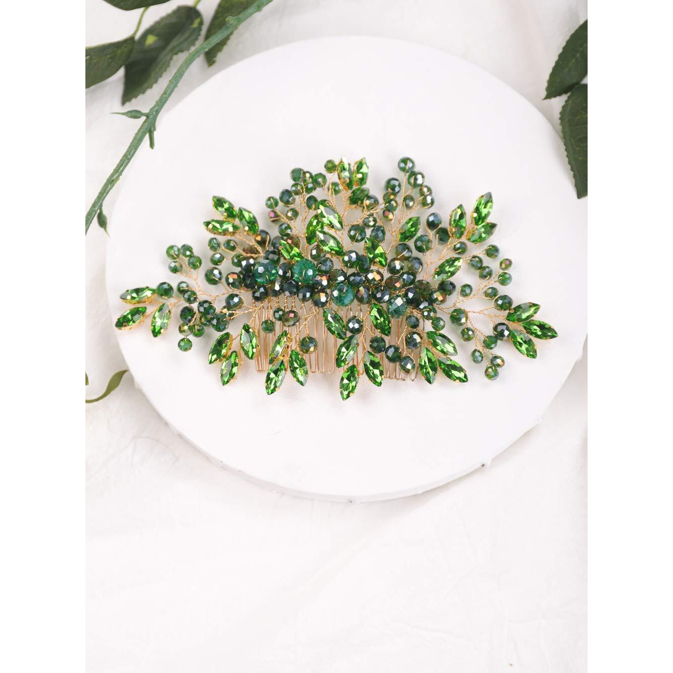Aimimier Bridal Emerald Hair Comb Green Crystal Hair Piece Wedding Hair Accessories For Women And Girls (Green)