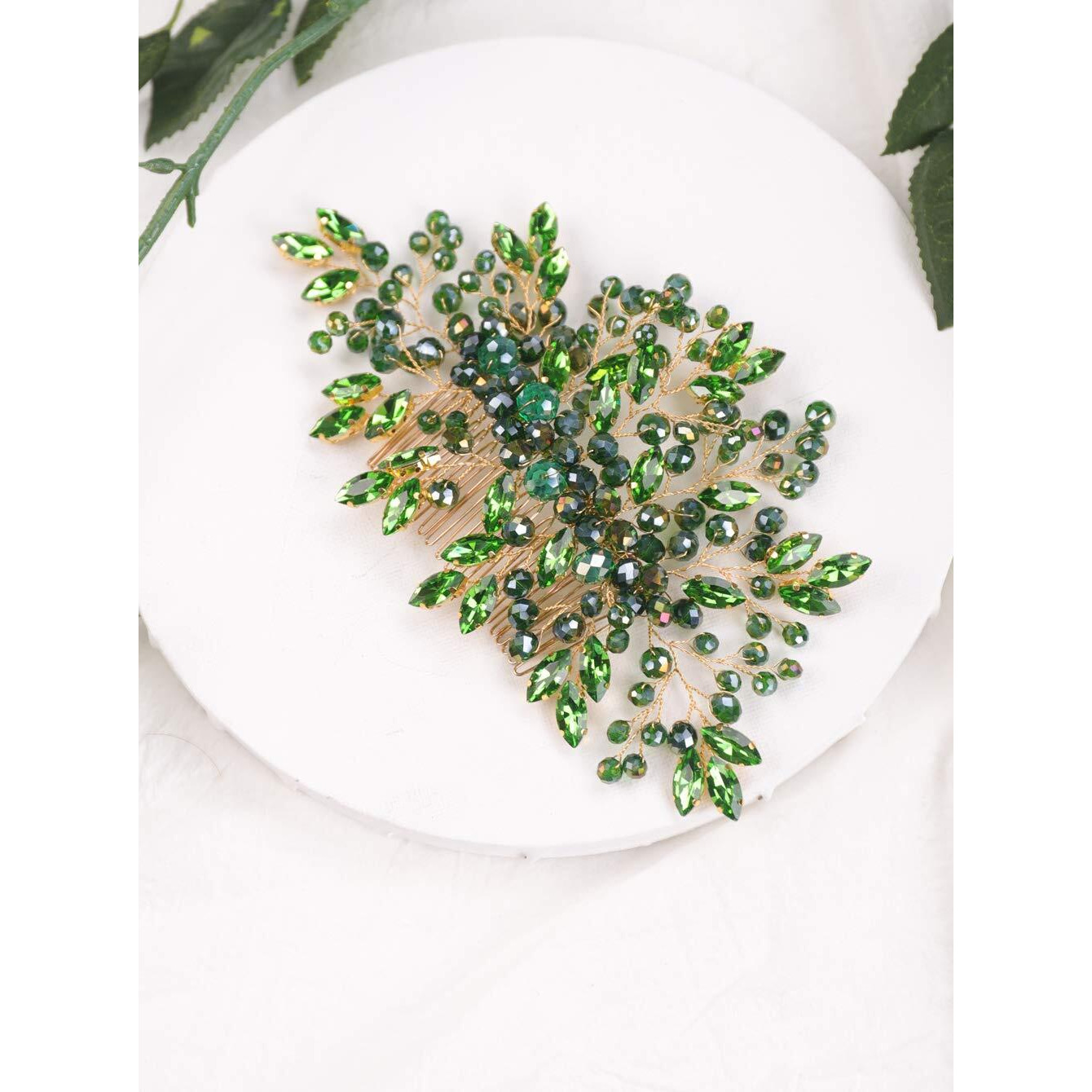 Aimimier Bridal Emerald Hair Comb Green Crystal Hair Piece Wedding Hair Accessories For Women And Girls (Green)