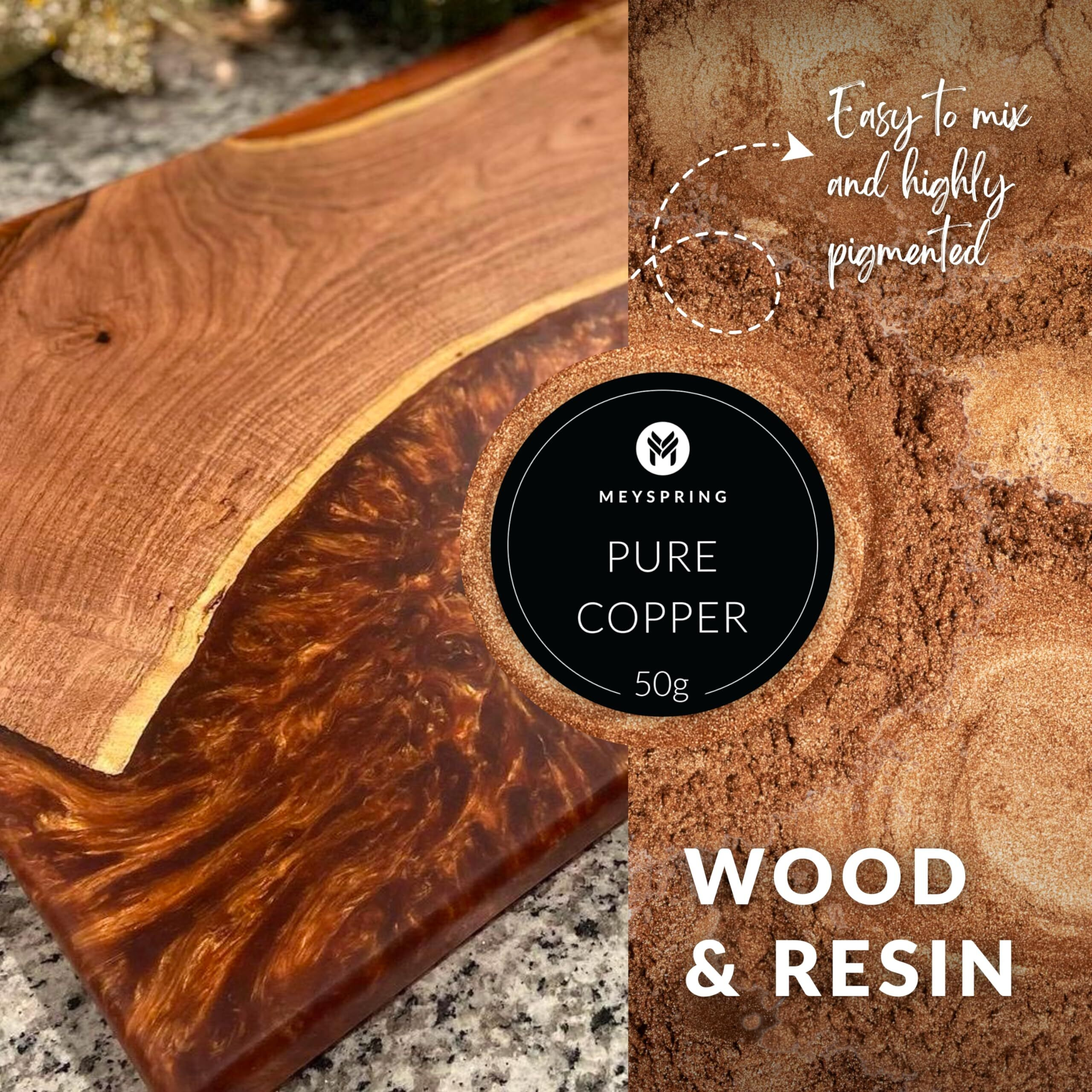 Meyspring Pure Copper Epoxy Resin Color Pigment - 50 Grams - Great For Resin Art  Epoxy Resin  And Uv Resin