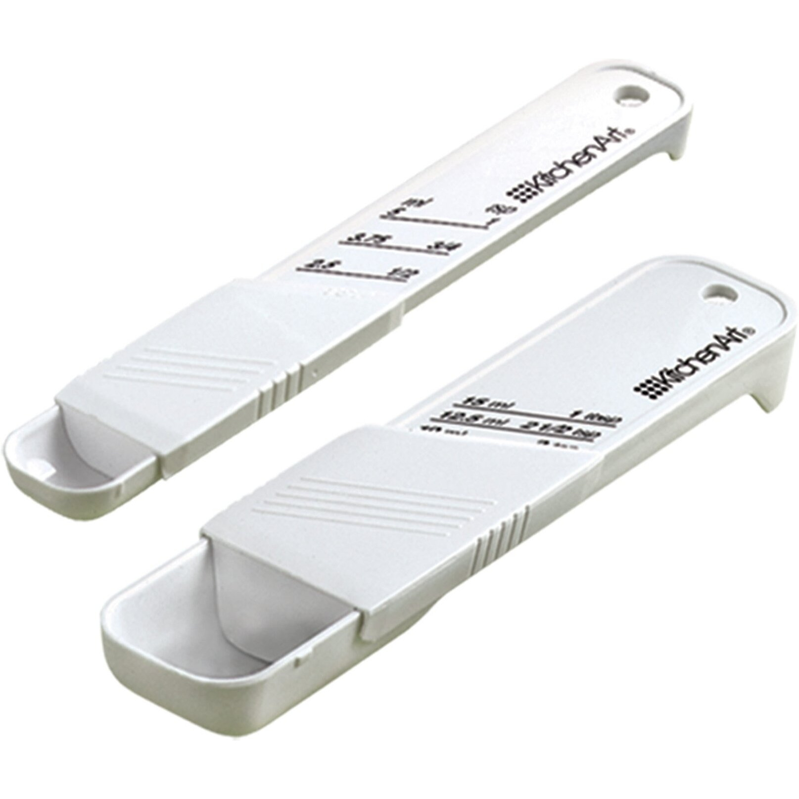 Kitchenart Adjust-A-Teaspoon And Adjust-A-Tablespoon Set  Plastic  2-Piece  White 9 X 3.5 X 0.75 Inches