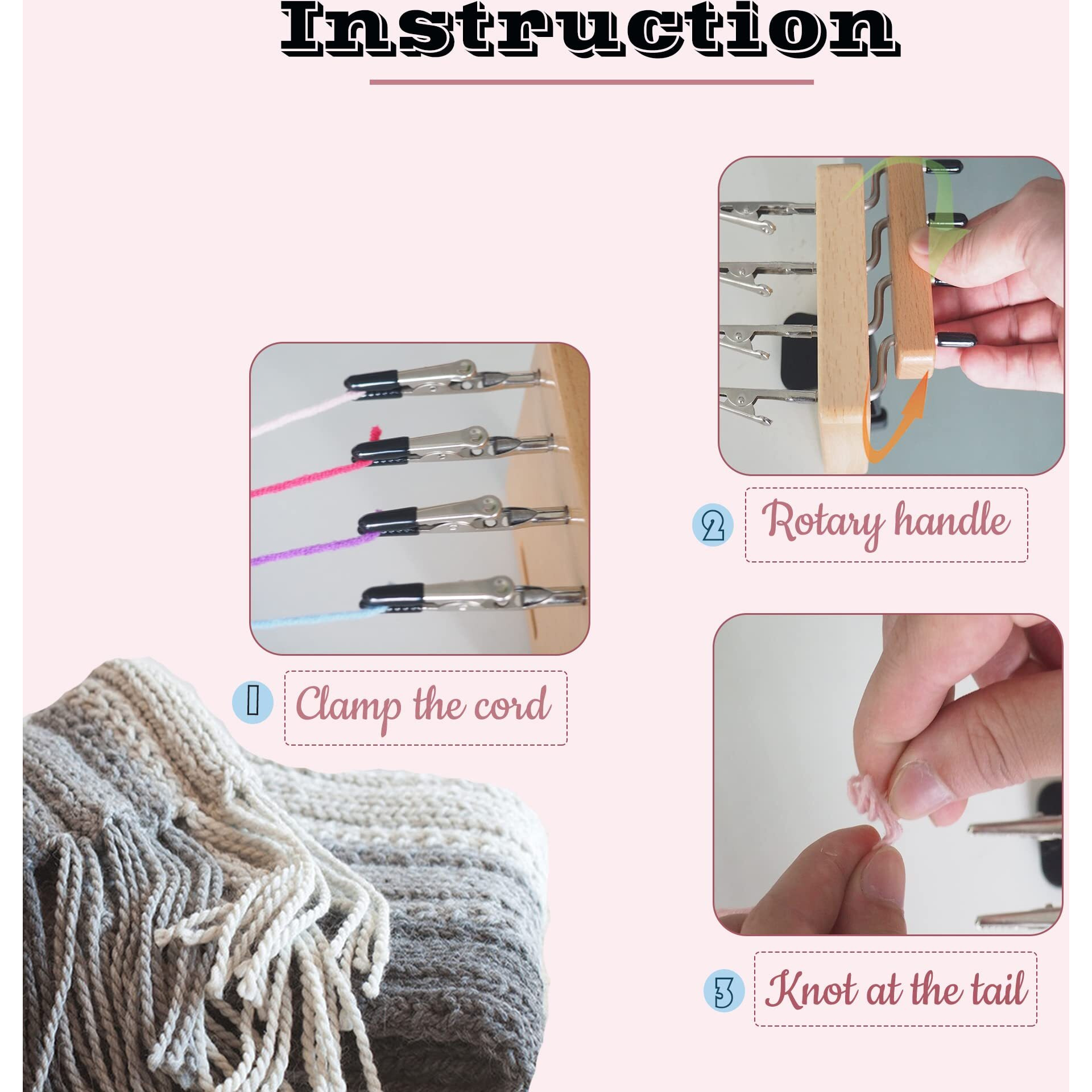 Fringe Twister For Quickly Twisting  4 Clips Wood Cord Maker Tool  Yarn Fringe Twister For Weaving  Tassel/Rope Making Machine
