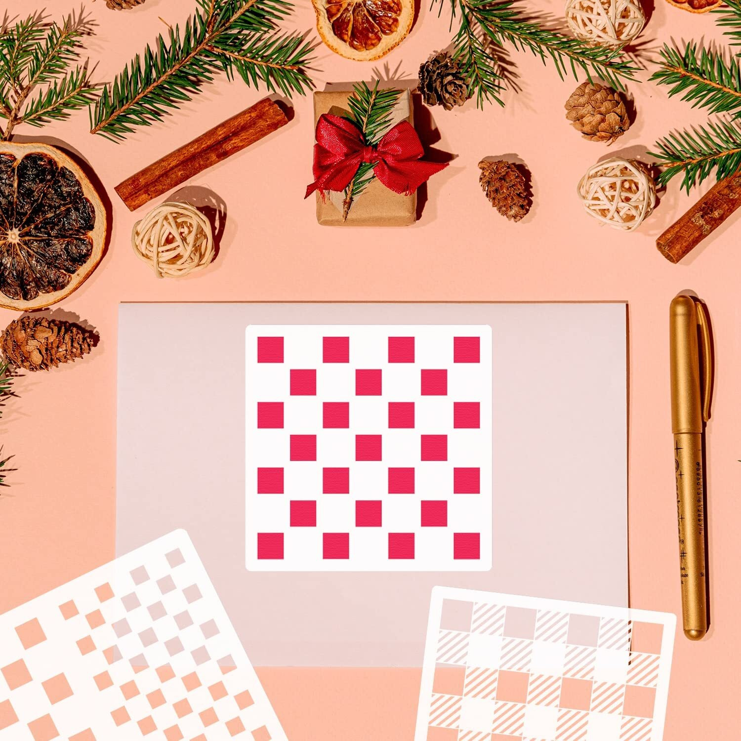 8 Pcs Check Stencil Buffalo Pattern Stencils Reusable Checkerboard Stencils For Painting Wood Wall Tile Canvas Paper Fabric