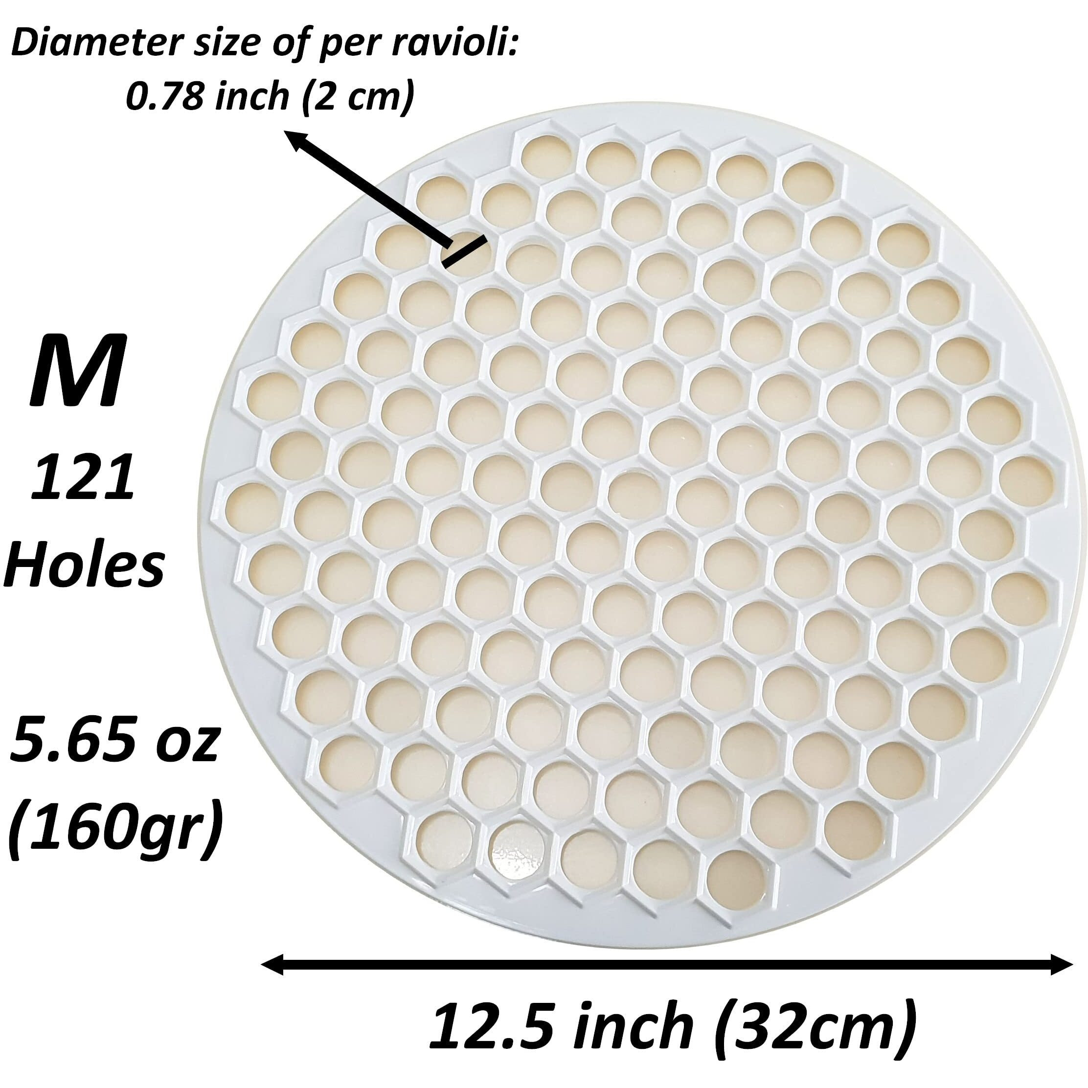 Pratic Circle (Small Holes) Ravioli Mold For Small Ravioli (121 Small Dough Rounds) - 12.5""/32Cm Dough Cutting Apparatus 121 Holes - Ravioli Cutter For Turkish Ravioli Or Manti - White