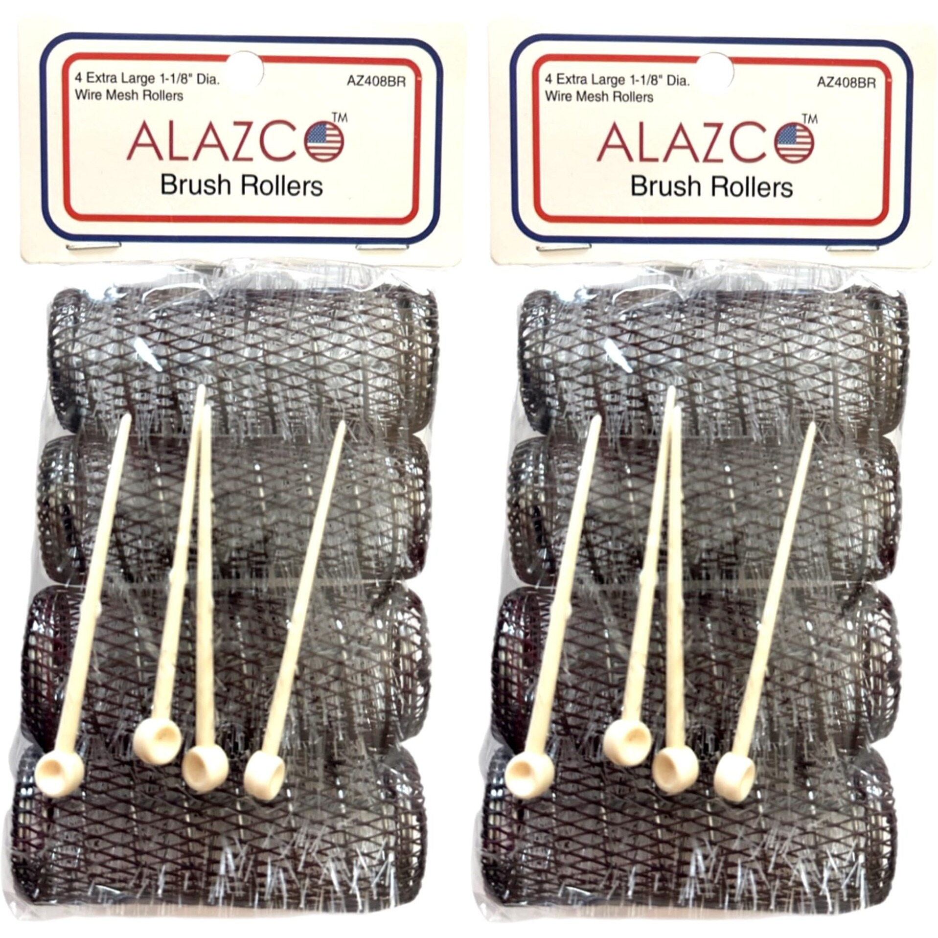 Alazco 8 Pc Vintage Style Hair Rollers Xlarge Brush Rollers & 8 Pins (8 Xl Rollers)