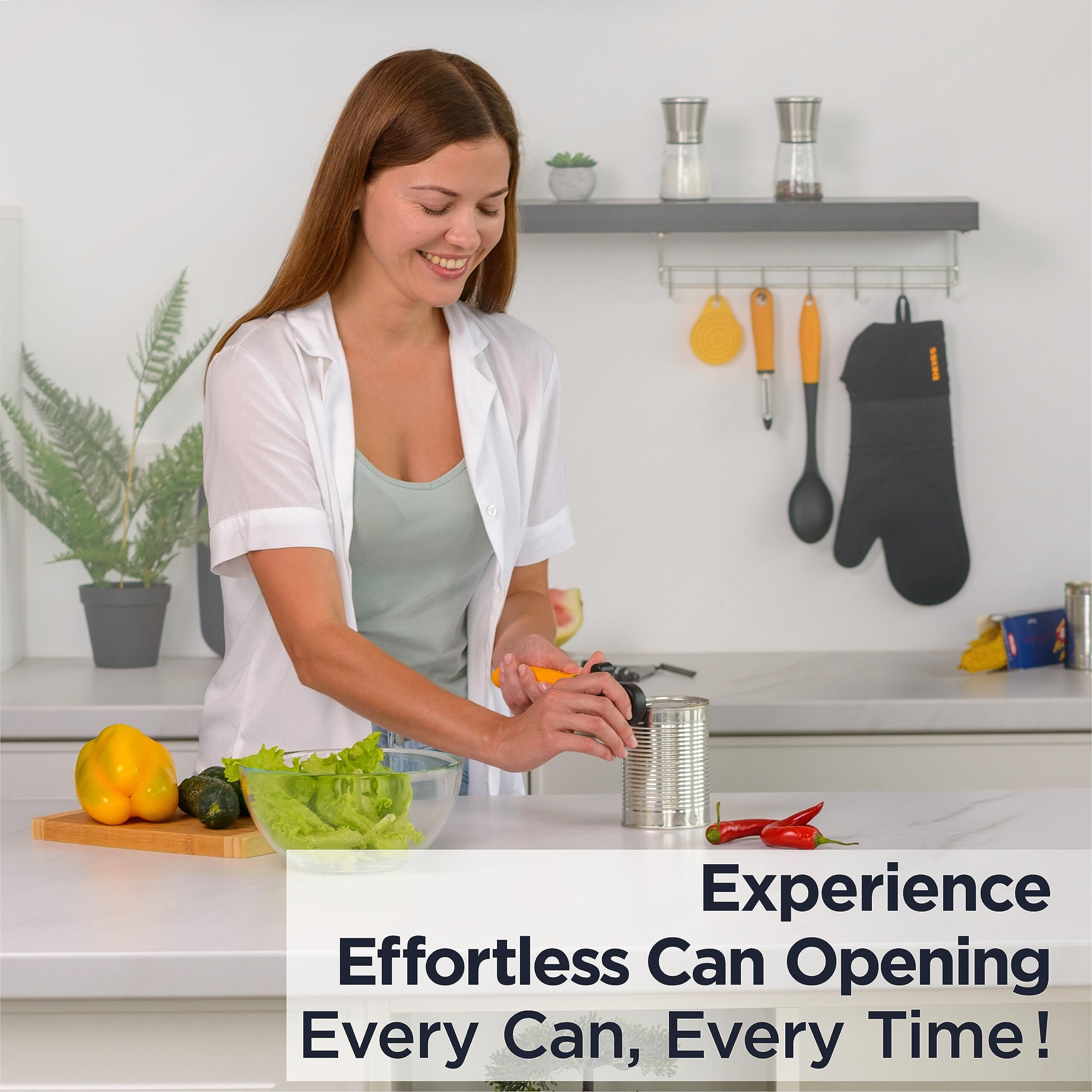 Deiss Pro Heavy Duty Can Opener Manual Smooth Edge  Handheld Can Opener With Soft Touch Handle  Rust Proof Safety Can Opener Oversized Handheld Easy Turn Knob  Best Large Lid Openers (Orange)