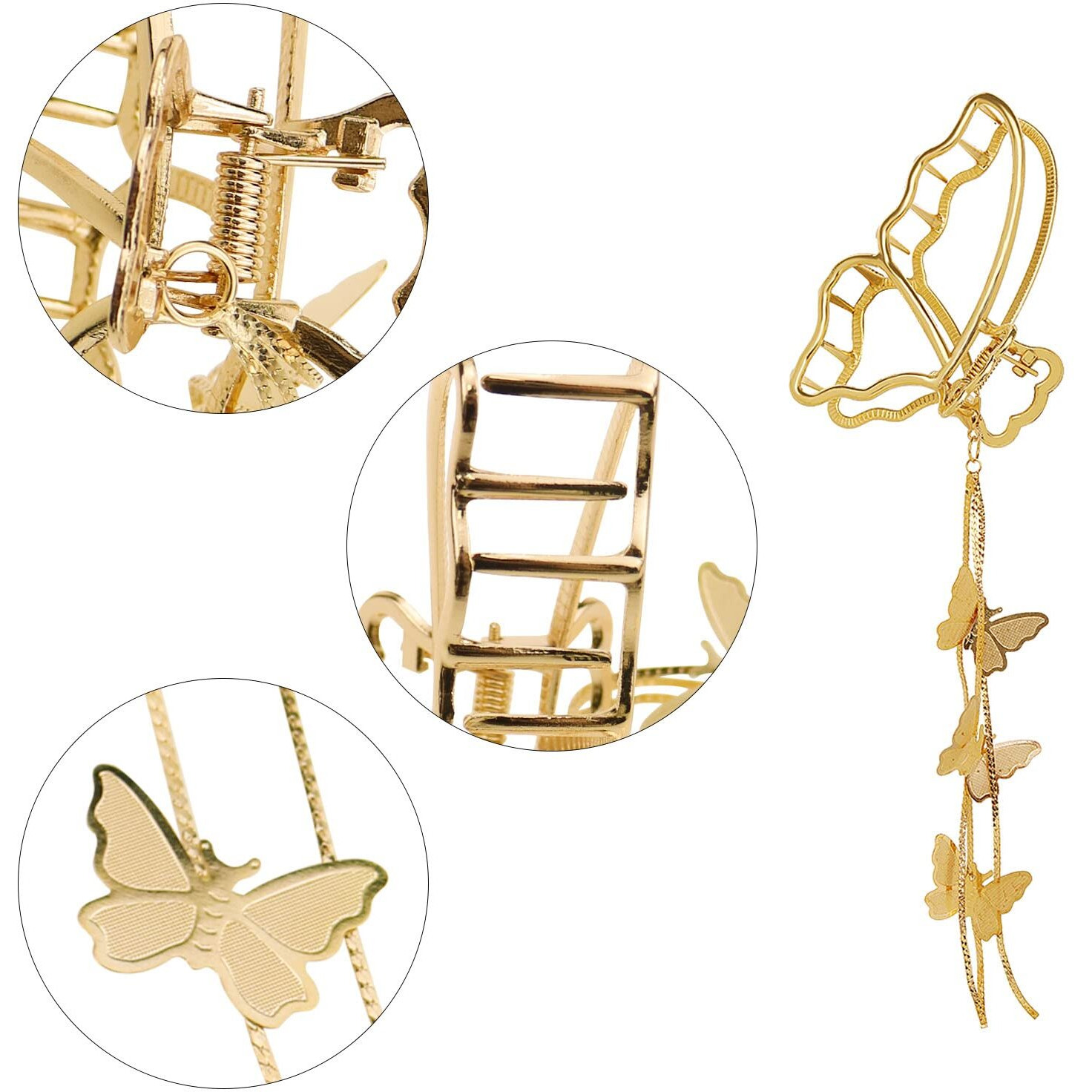 4 Pack Metal Big Gold Butterfly Hair Clips Clamp Tassel Nonslip Claw Hair Accessories For Women Girls For Thinner Thick Styling Fashion Hair Supplies