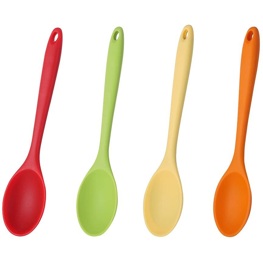 4 Pieces Silicone Spoons For Cooking  Large Silicone Mixing Spoon Set  Nonstick Heat-Resistant Cooking Spoons  4 Colors Kitchen Utensil Spoons For Mixing Baking Cooking Serving Stirring Tools