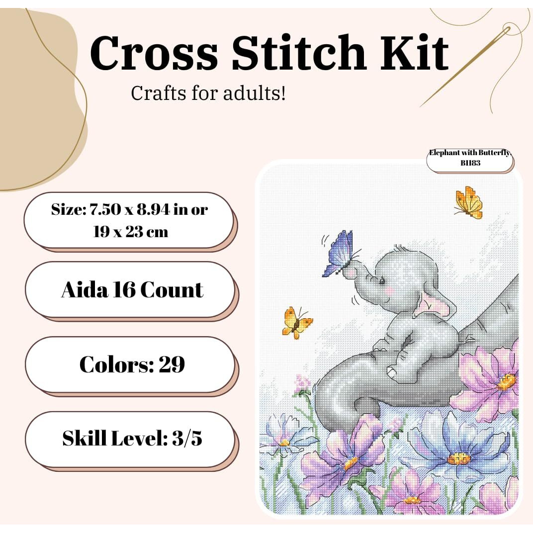 Cross Stitch Kit Luca-S - Elephant With Butterfly