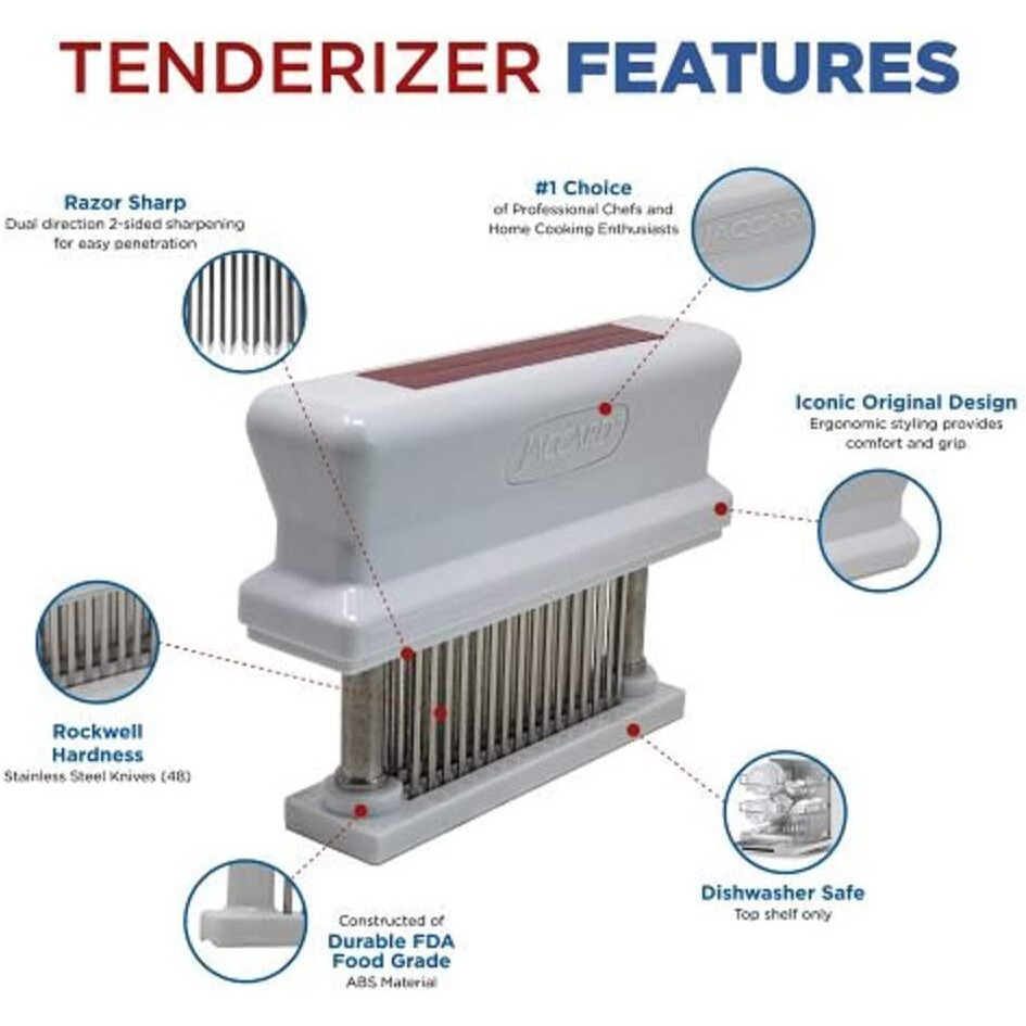 Jaccard 200348R  48 Blade Durable Meat Tenderizer With Stainless Steel Razor Sharp Needle  Cooking Gadget For Tenderizing Chicken  Beef  Pork  Veal  Bbq  Red