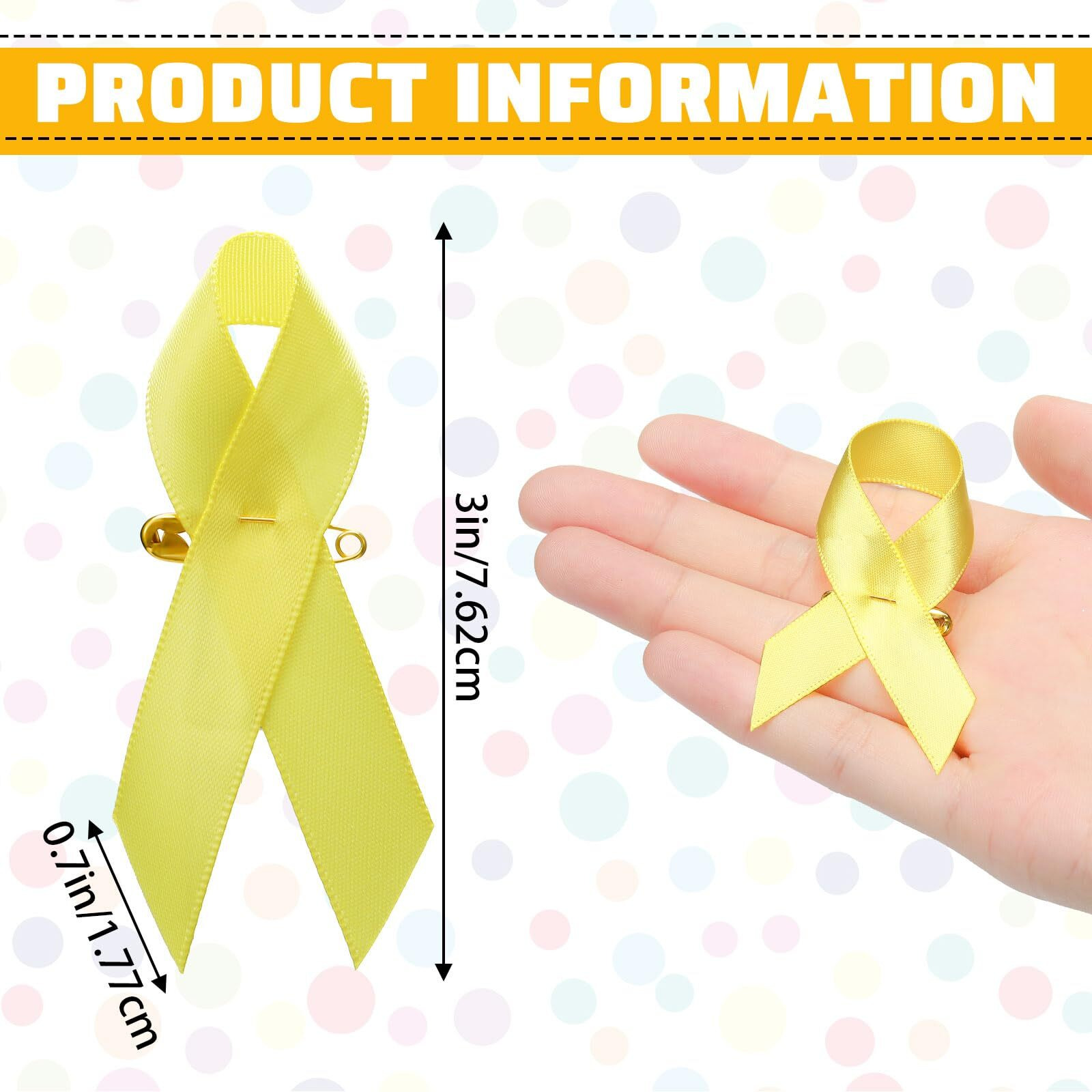 100 Pieces Awareness Ribbon Satin Ribbon Lapel Pins Fabric Ribbons With Safety Pins For Women Men(Yellow)