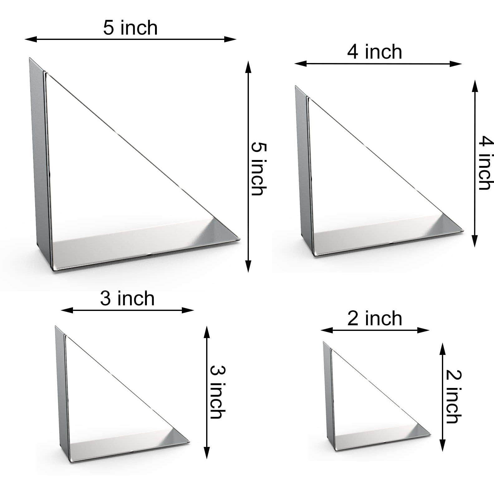 45/90 Degree Triangle Cookie Cutter Set - 5 Inch  4 Inch  3 Inch  2 Inch - Half Square Right Angle Triangle Geometric Frame Plaque Cookie Cutters Shapes Molds - Stainless Steel