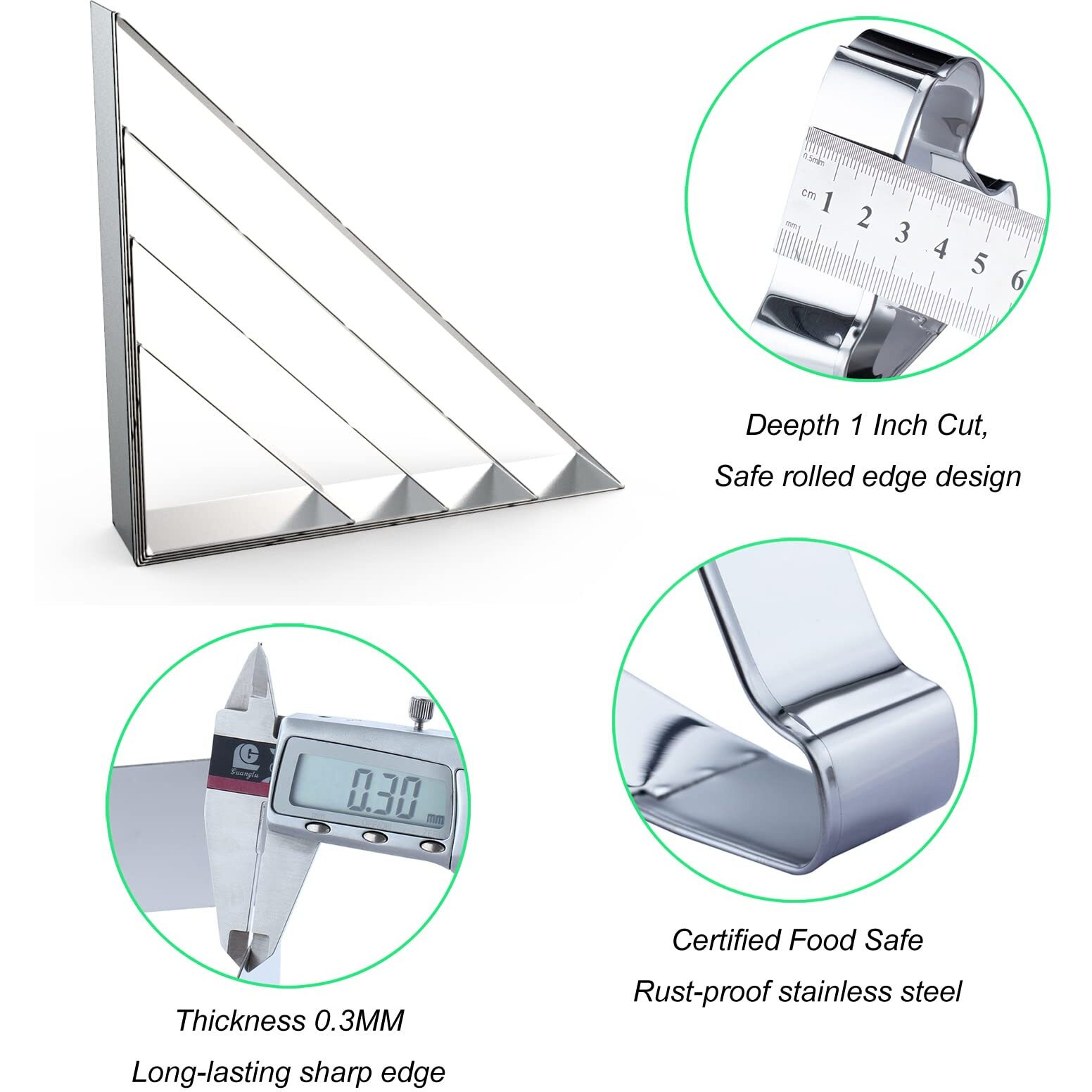 45/90 Degree Triangle Cookie Cutter Set - 5 Inch  4 Inch  3 Inch  2 Inch - Half Square Right Angle Triangle Geometric Frame Plaque Cookie Cutters Shapes Molds - Stainless Steel