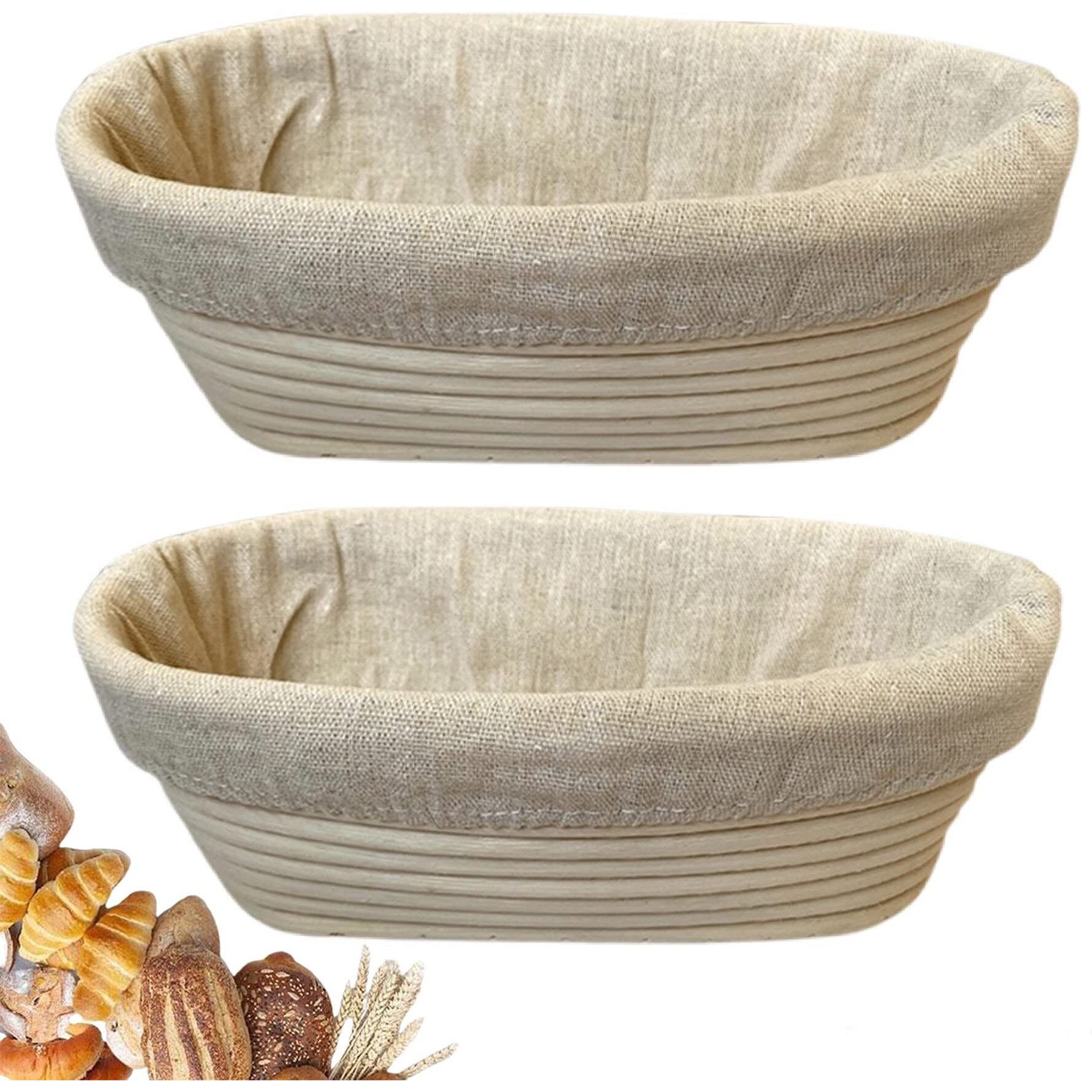 Roesha 10 Inch Oval Bread Banneton Proofing Basket Set Of 2  Bread Baking Kit Sourdough Proofing Basket For Artisanal Bread  Bread Making Tools For Professional & Home Bakers (10 Inch Oval- 2 Pack)