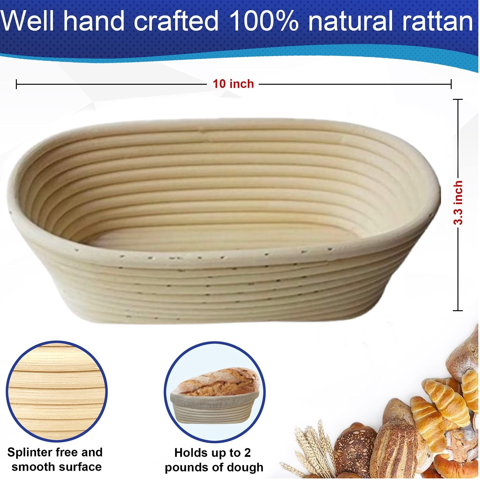 Roesha 10 Inch Oval Bread Banneton Proofing Basket Set Of 2  Bread Baking Kit Sourdough Proofing Basket For Artisanal Bread  Bread Making Tools For Professional & Home Bakers (10 Inch Oval- 2 Pack)