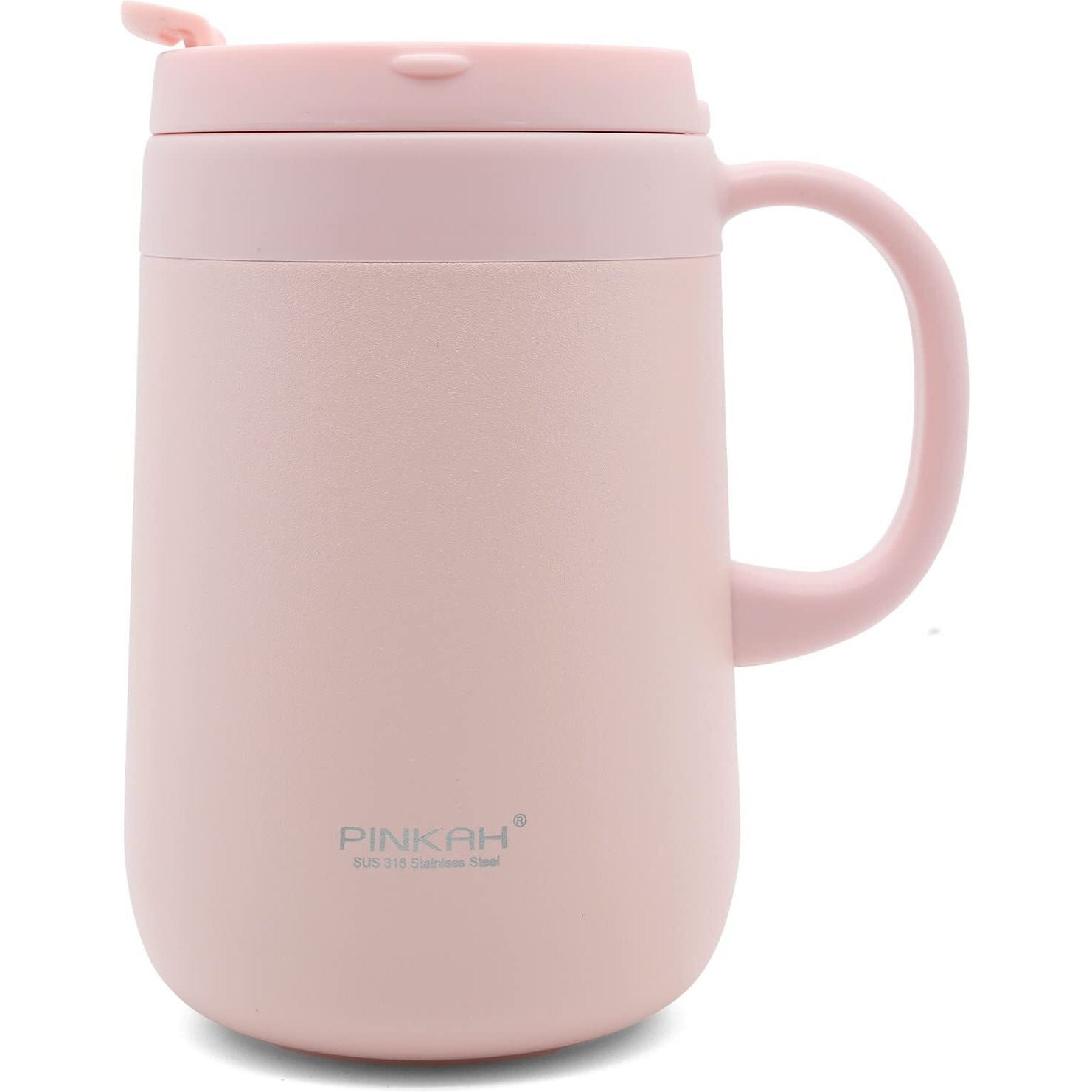 Pinkah Stainless Steel Coffee Mug With Lid And Handle  Double Wall Vacuum Insulated Cup  16Oz  Pink