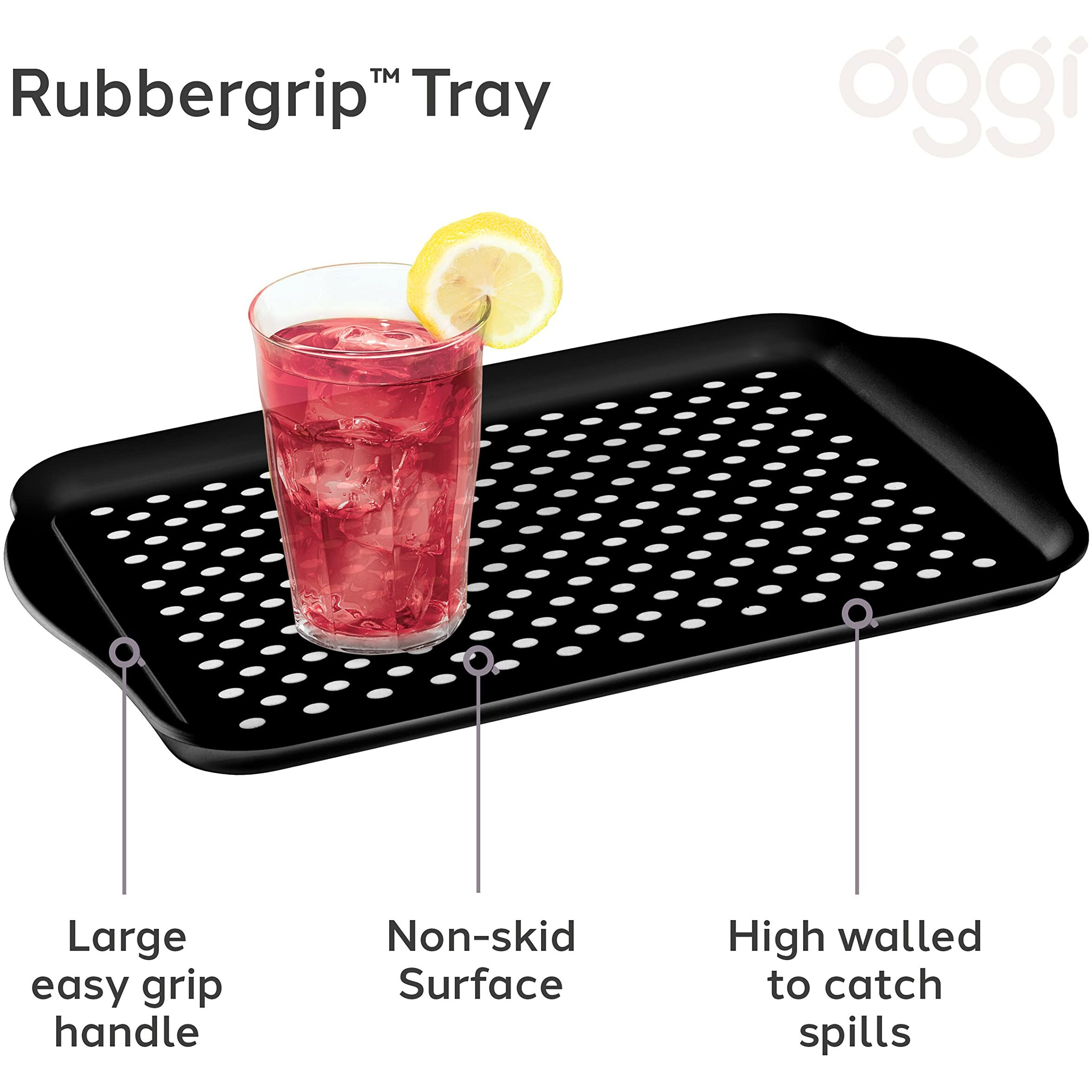 Oggi Oggi Anti Slip Serving Tray With Handles- Black Rectangle Tray - Ideal Tray For Eating  Breakfast Tray  Food Tray  Appetizer Tray  Serving  17.5 X 11.5 (5504.3)