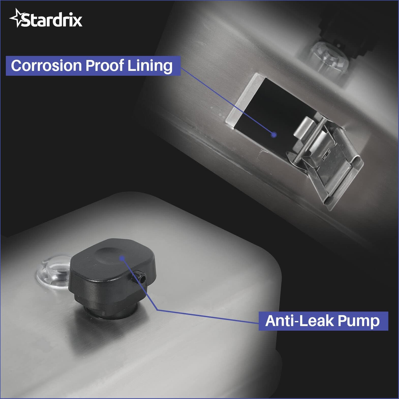 Stardrix Heavy Duty Stainless Steel Wall Mount Soap Dispenser  1100Ml/37Oz  With Corrosion Proof Lining And Anti-Leak Pump For Commercial & Home Bathroom Kitchen (Horizontal)