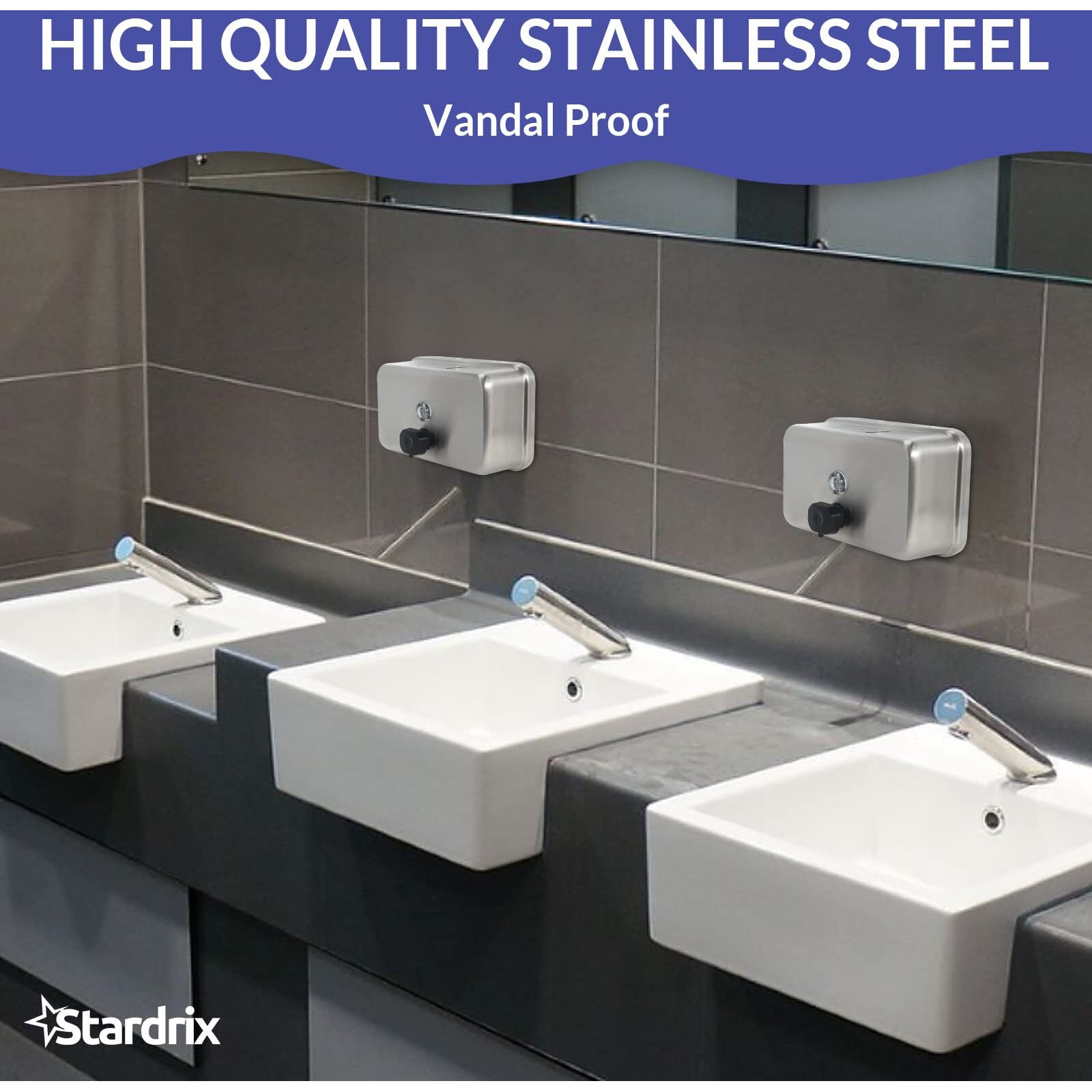 Stardrix Heavy Duty Stainless Steel Wall Mount Soap Dispenser  1100Ml/37Oz  With Corrosion Proof Lining And Anti-Leak Pump For Commercial & Home Bathroom Kitchen (Horizontal)