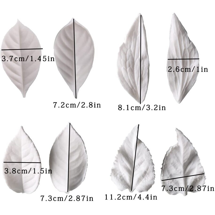 Kalaien 8Pcs Sugar Paste Leaf Veiners Fontant Mold Fondant Silicone Leaf Rose/Peony/Lily 3D Craft Tool