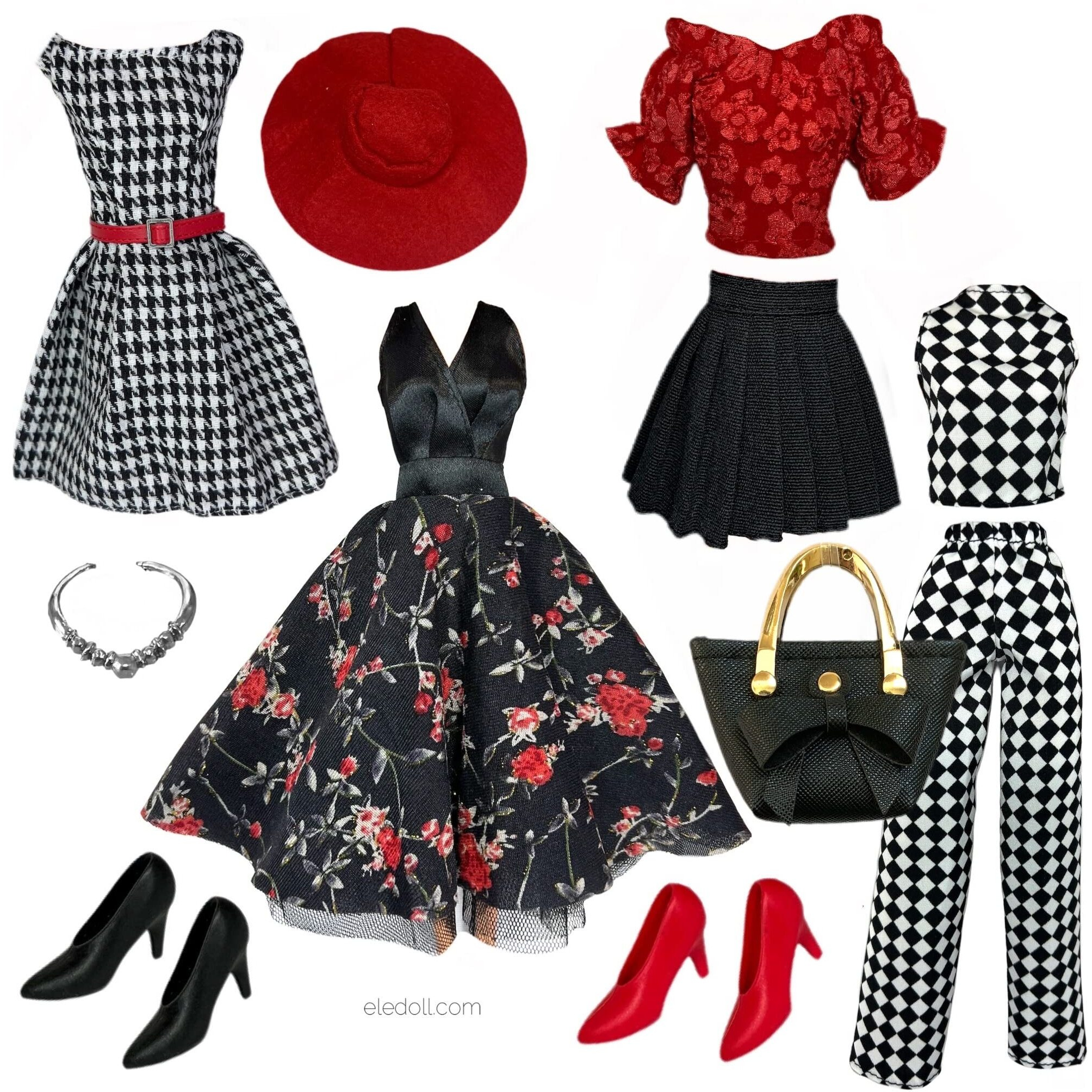 Eledoll Clothes Deluxe Fashion Pack Tea Time Black & Red Classic Set For 11.5  Doll 4