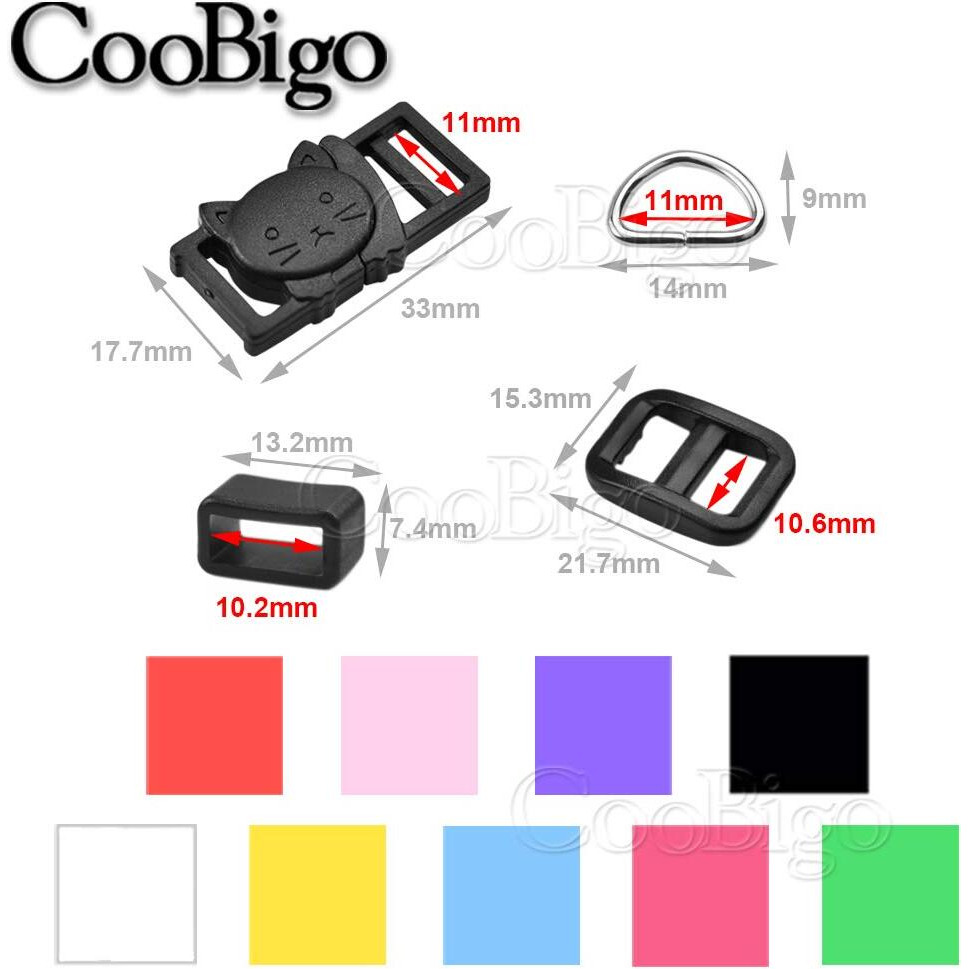 Coobigo 10Sets Cat-Head Safety Breakaway Buckle Tri-Glide Slider Buckles D Ring Belt Loop Keeper For Diy Cat Collar Accessory