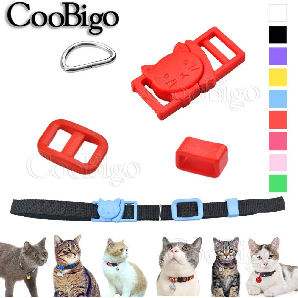 Coobigo 10Sets Cat-Head Safety Breakaway Buckle Tri-Glide Slider Buckles D Ring Belt Loop Keeper For Diy Cat Collar Accessory